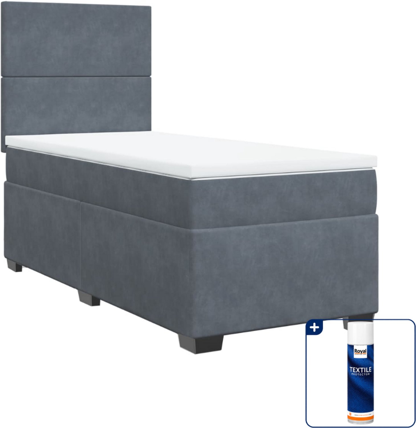 vidaXL boxspring met matras 90 x 200 cm - fluweel - donkergrijs - Inclusief textielbeschermer 500 ml
