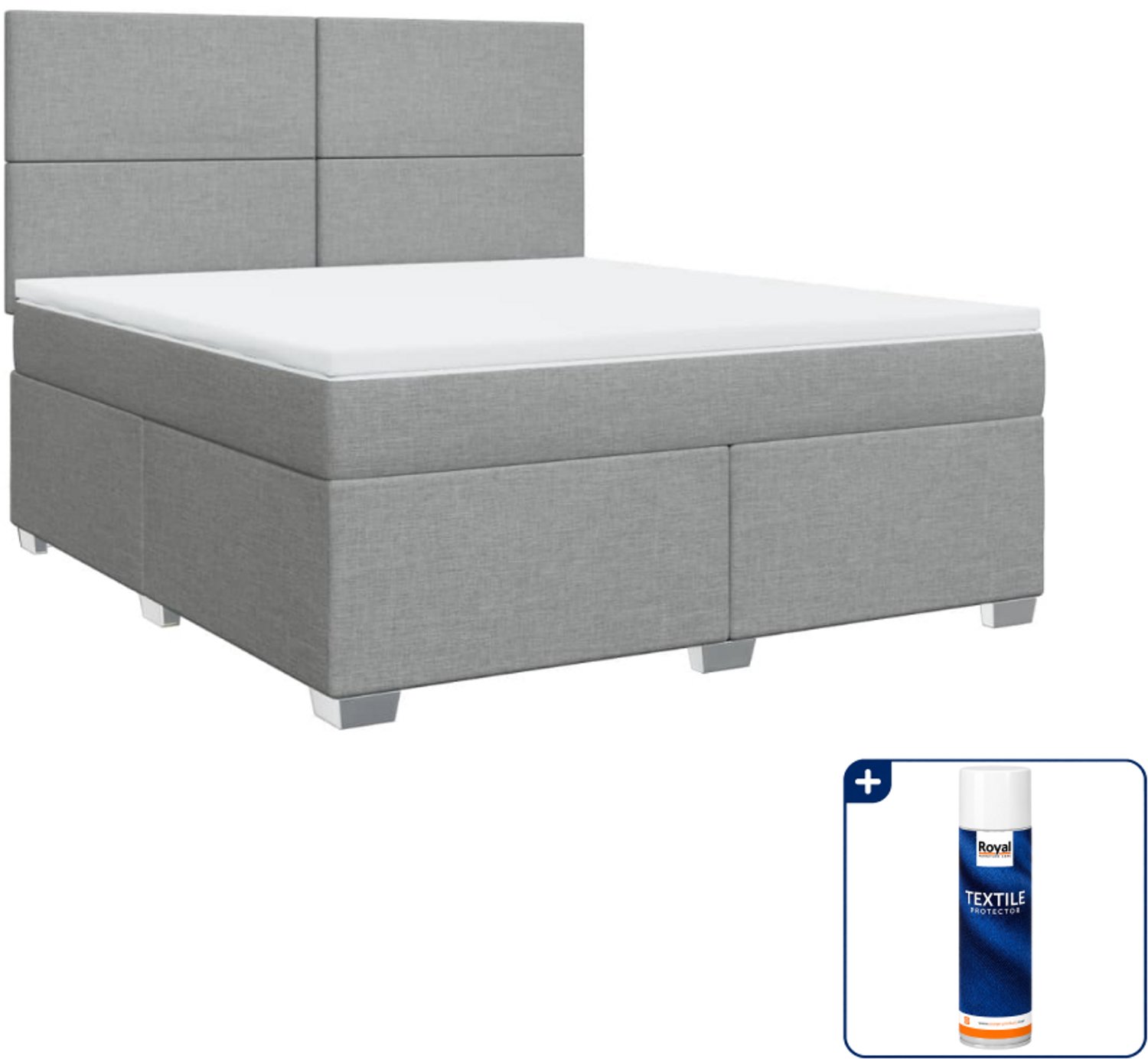 vidaXL boxspring Kingsize - 180 x 200 cm - stof - lichtgrijs - Inclusief textielbeschermer 500 ml