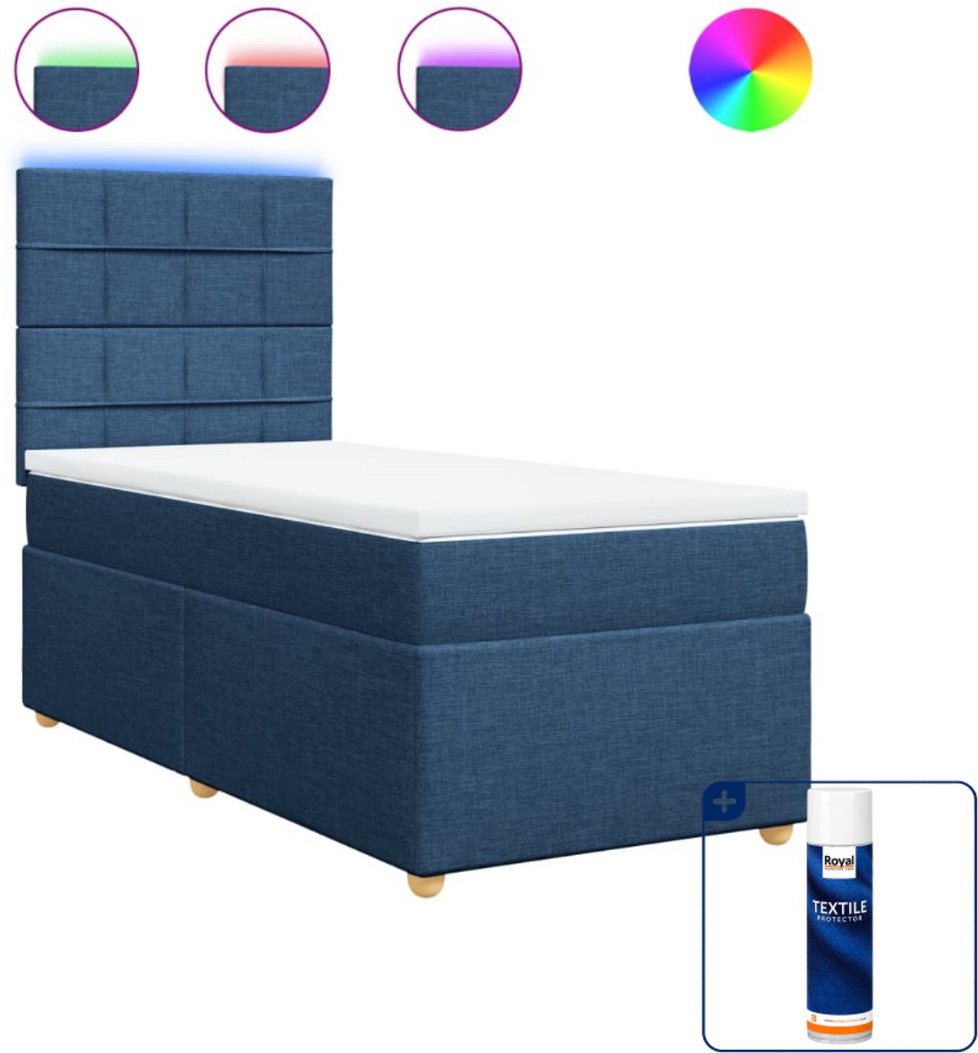 vidaXL boxspring met matras 90 x 200 cm - stof - blauw - Inclusief textielbeschermer 500 ml