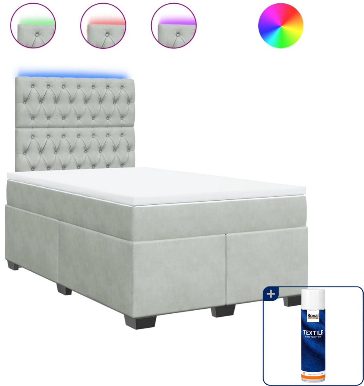 vidaXL boxspring met matras - 120 x 200 cm - fluweel - lichtgrijs - Inclusief textielbeschermer 500 ml