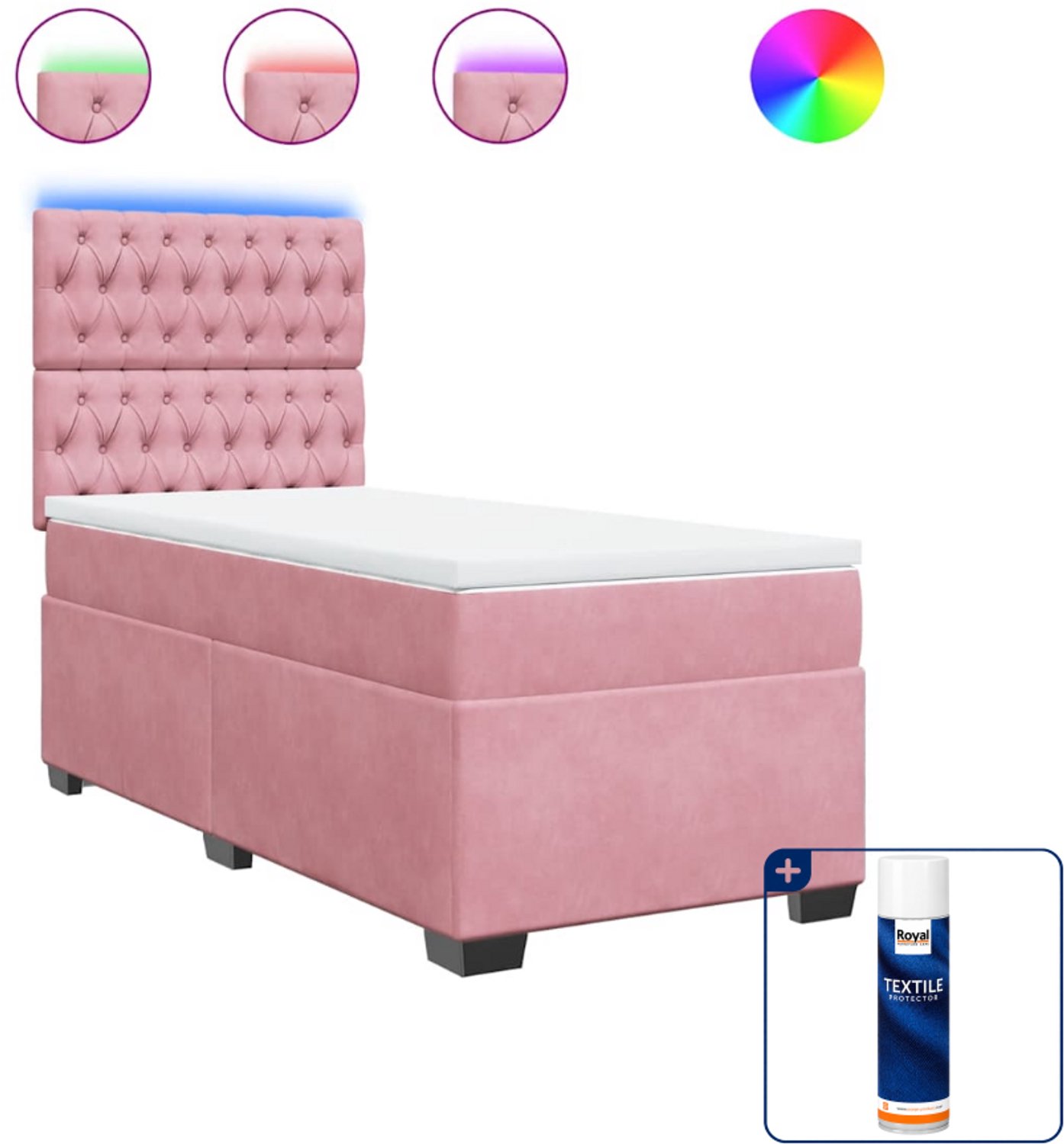 vidaXL boxspring met matras - 80 x 200 cm - fluweel - roze - Inclusief textielbeschermer 500 ml