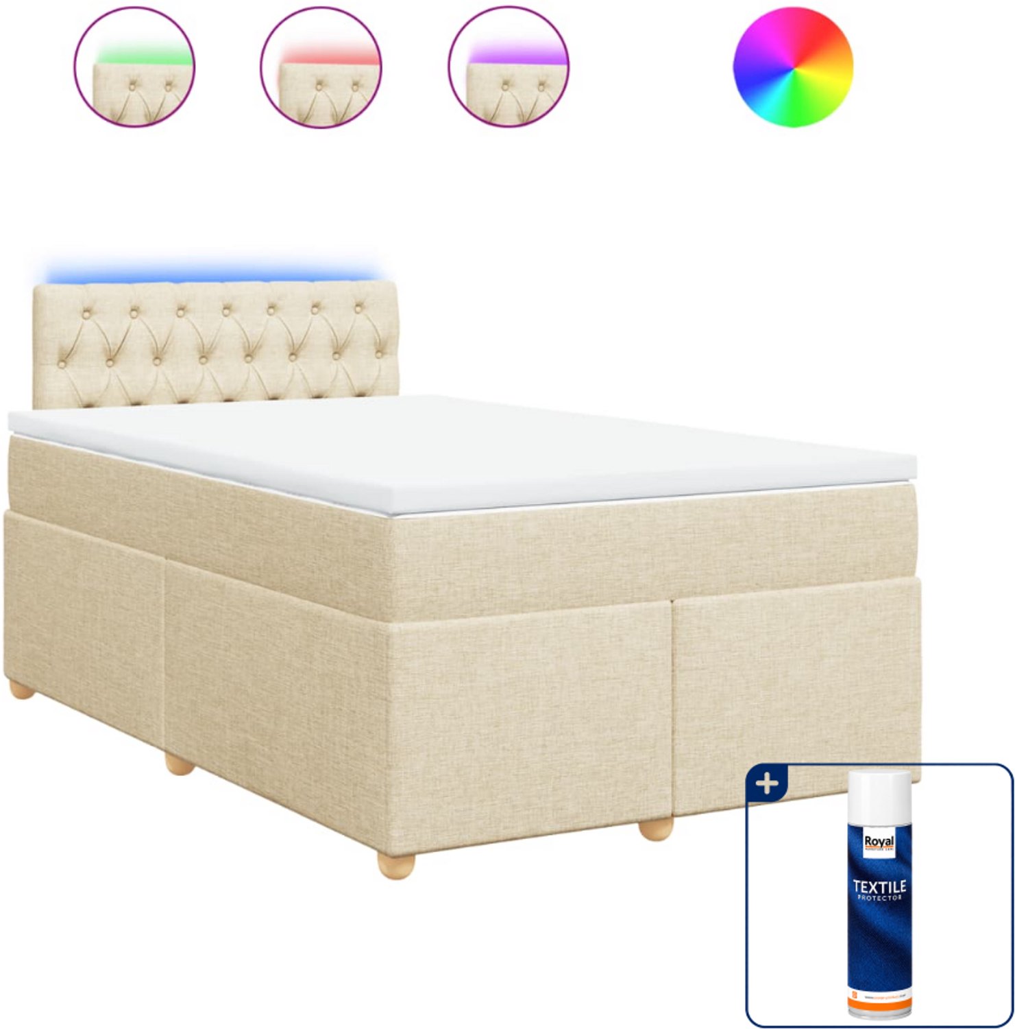 vidaXL boxspring met matras 120 x 200 cm - stof - crèmekleurig - Inclusief textielbeschermer 500 ml