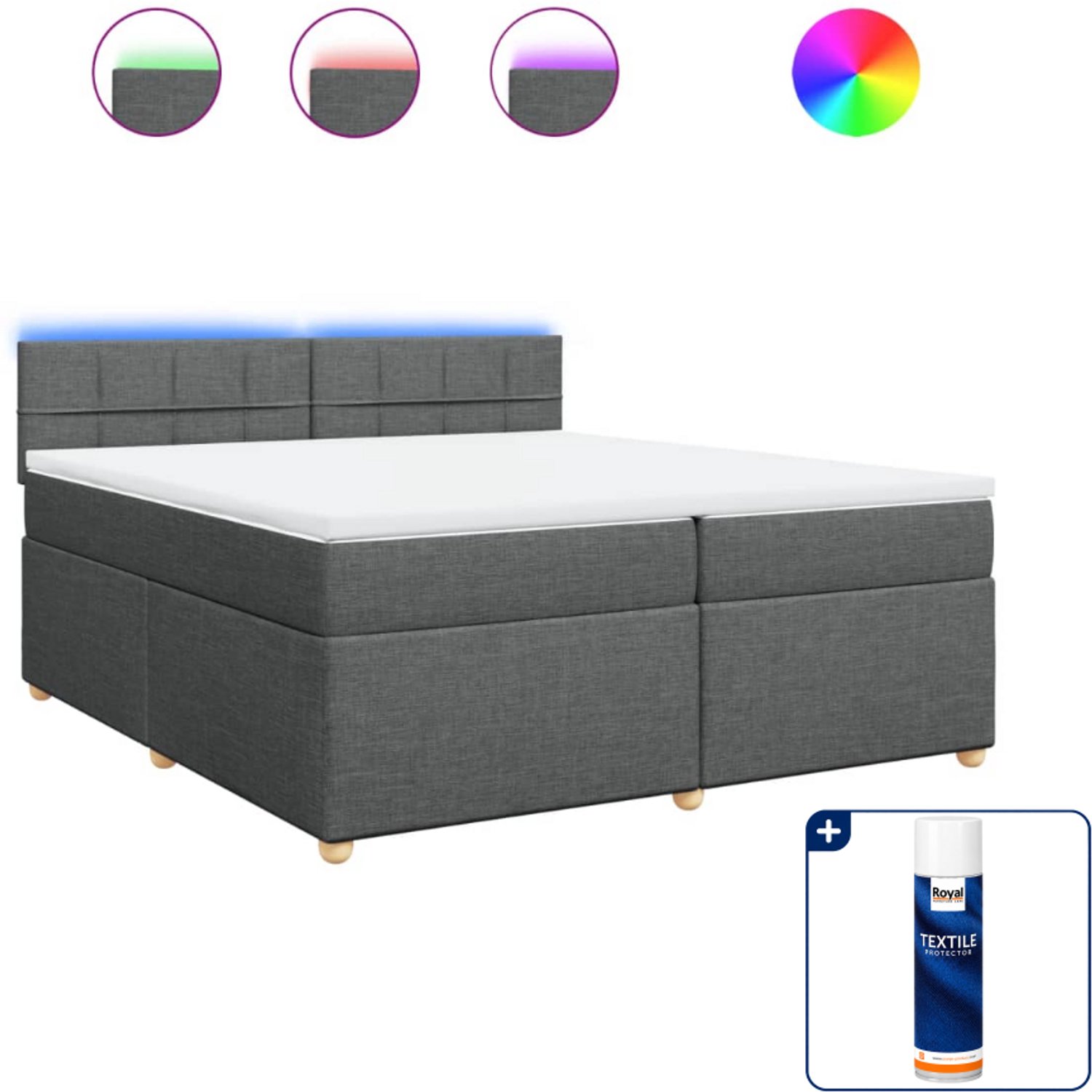 vidaXL boxspring met matras - super kingsize - 200 x 200 cm - stof - donkergrijs - Inclusief textielbeschermer 500 ml