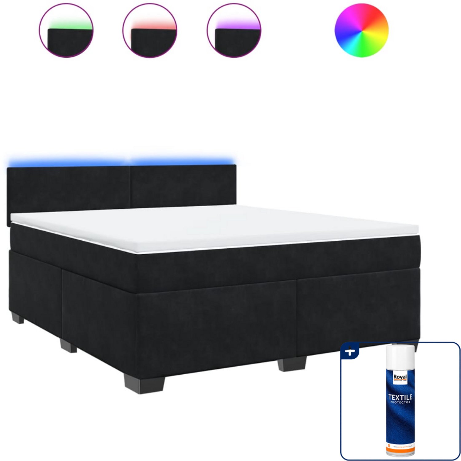 vidaXL Kingsize boxspring met matras - 180 x 200 cm - fluweel - zwart - Inclusief textielbeschermer 500 ml