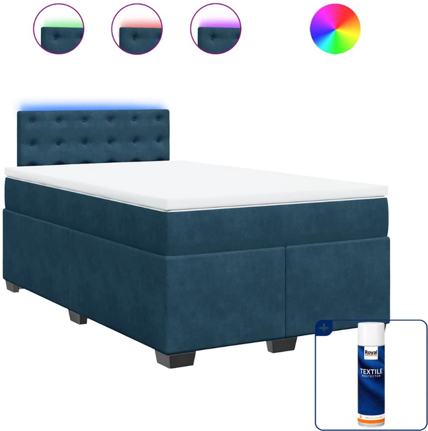 vidaXL boxspring met matras 120 x 200 cm - fluweel - blauw - Inclusief textielbeschermer 500 ml