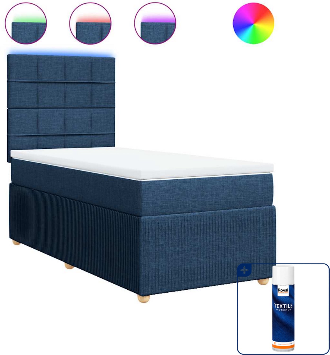 vidaXL boxspring met matras - 100 x 200 cm - stof - blauw - Inclusief textielbeschermer 500 ml