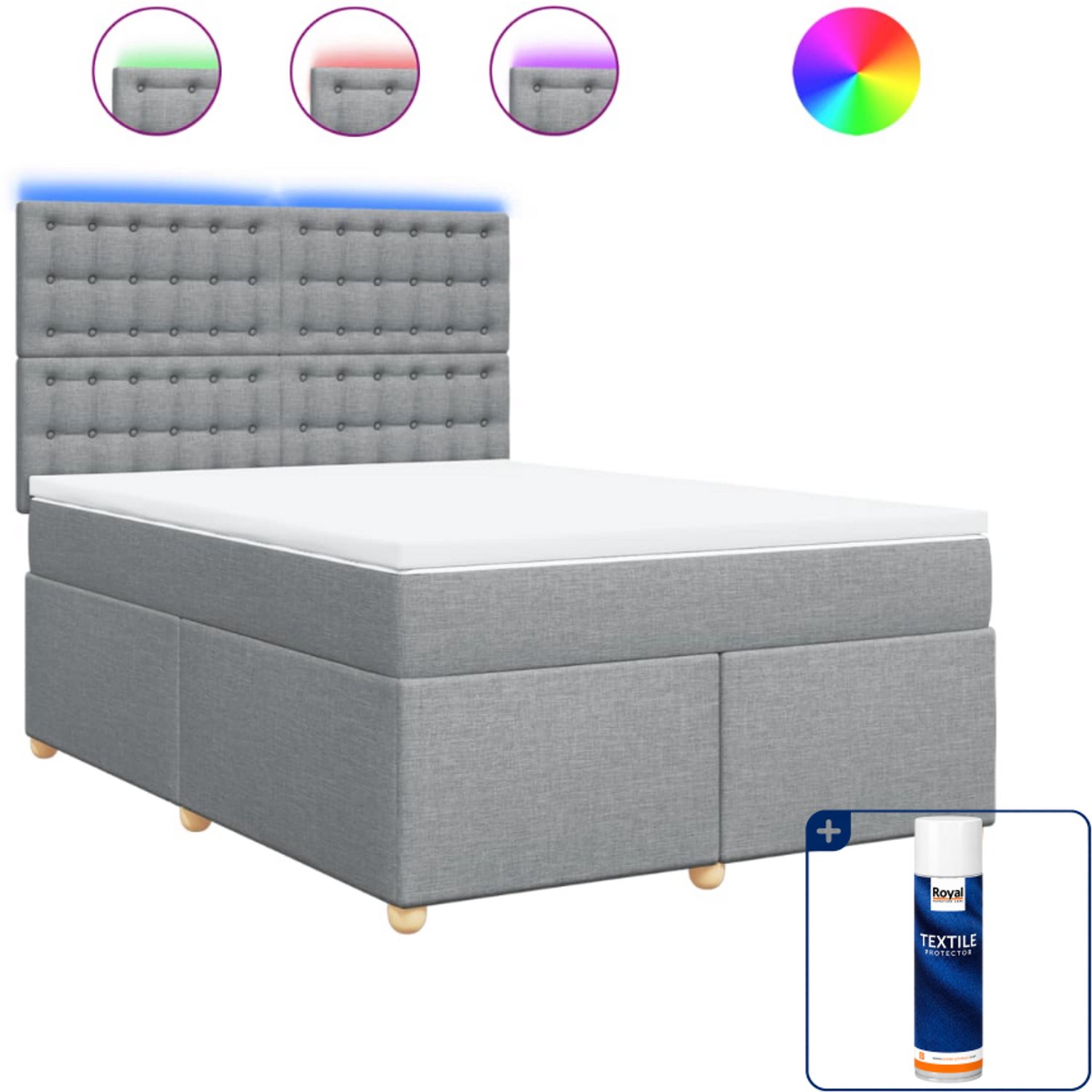 vidaXL Queensize boxspring met matras - 160 x 200 cm - lichtgrijs - Inclusief textielbeschermer 500 ml