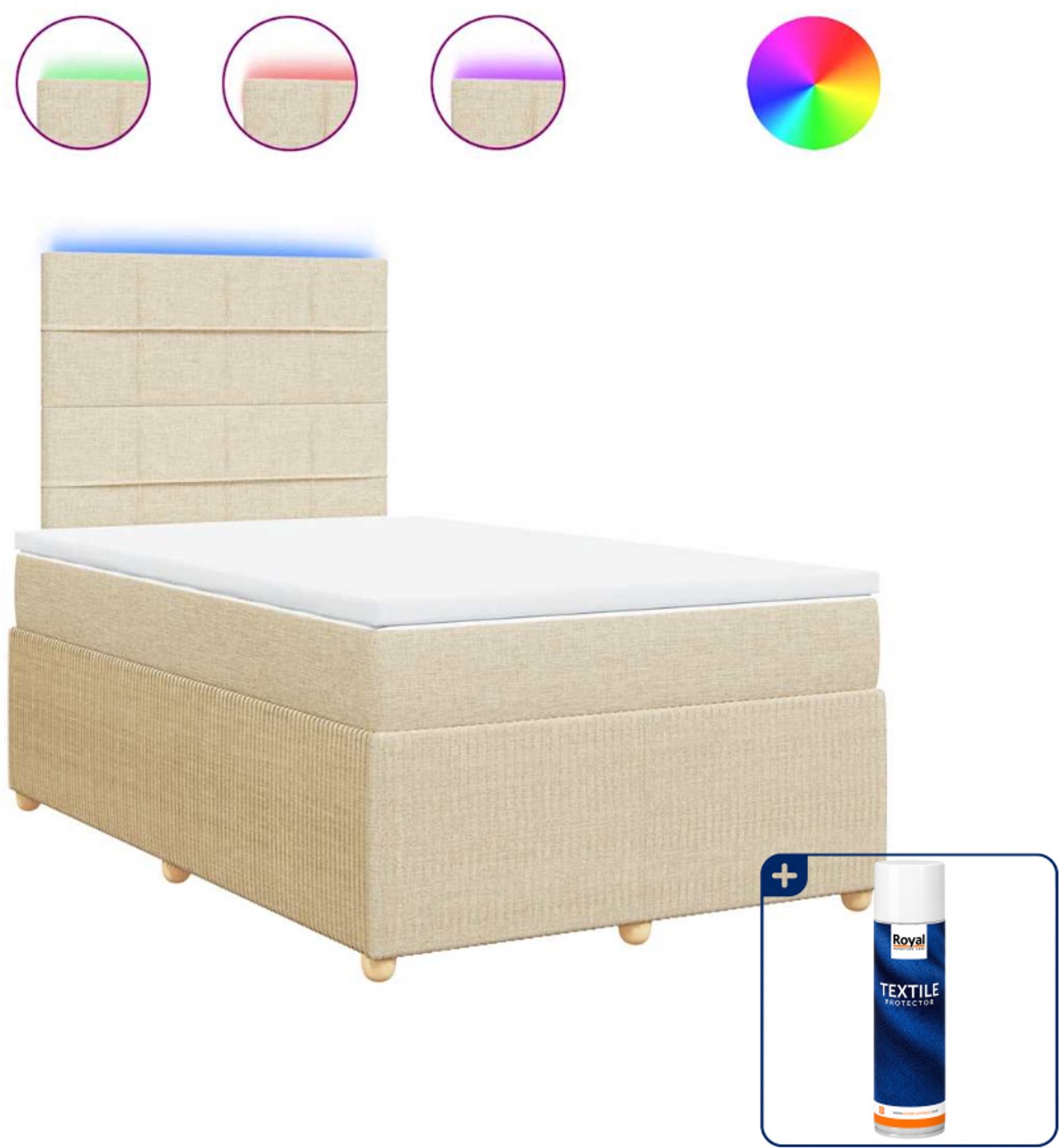 vidaXL boxspring met matras - 120 x 190 cm - stof - crèmekleurig - Inclusief textielbeschermer 500 ml