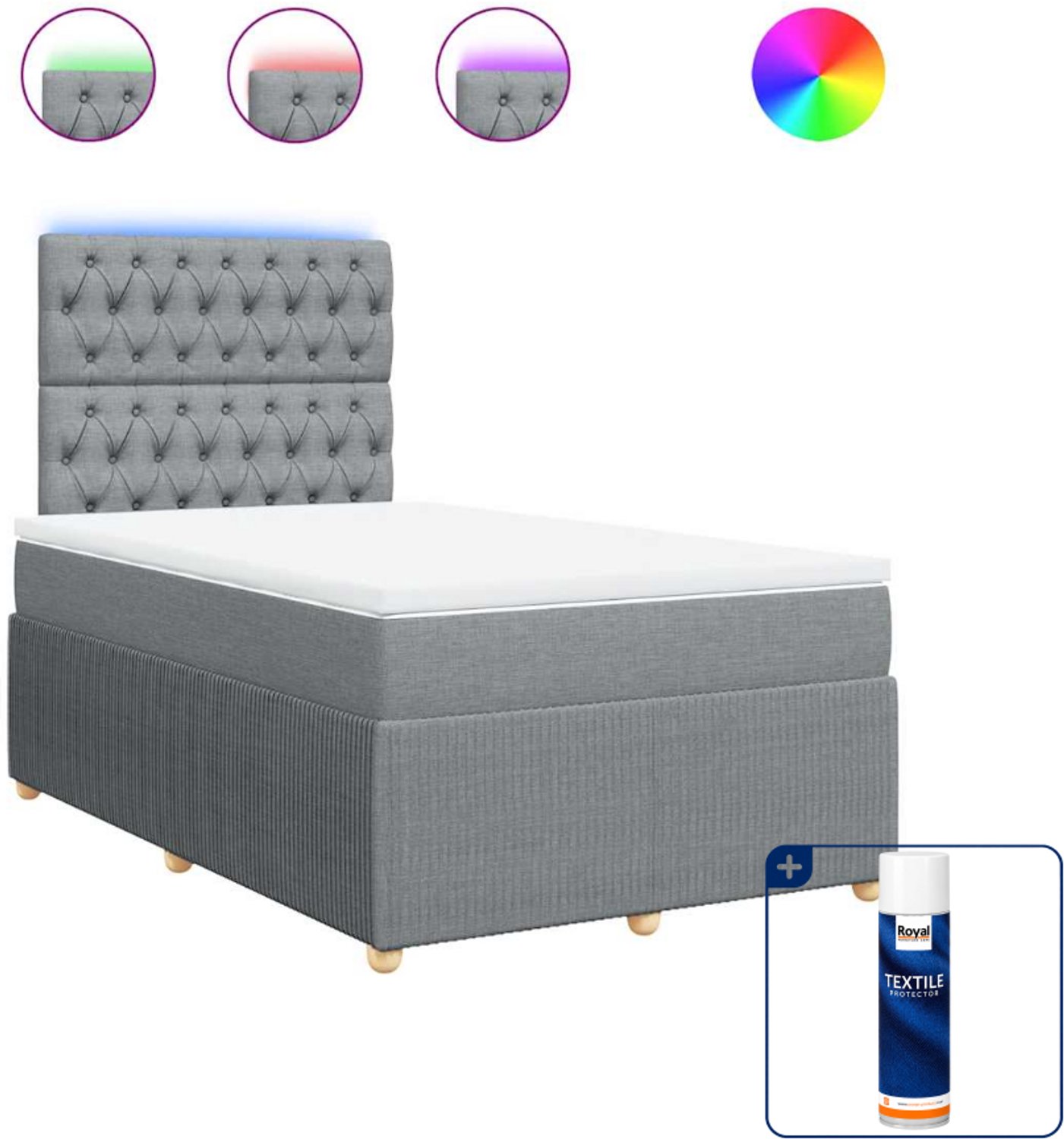 vidaXL boxspring met matras 120 x 190 cm - stof - lichtgrijs - Inclusief textielbeschermer 500 ml