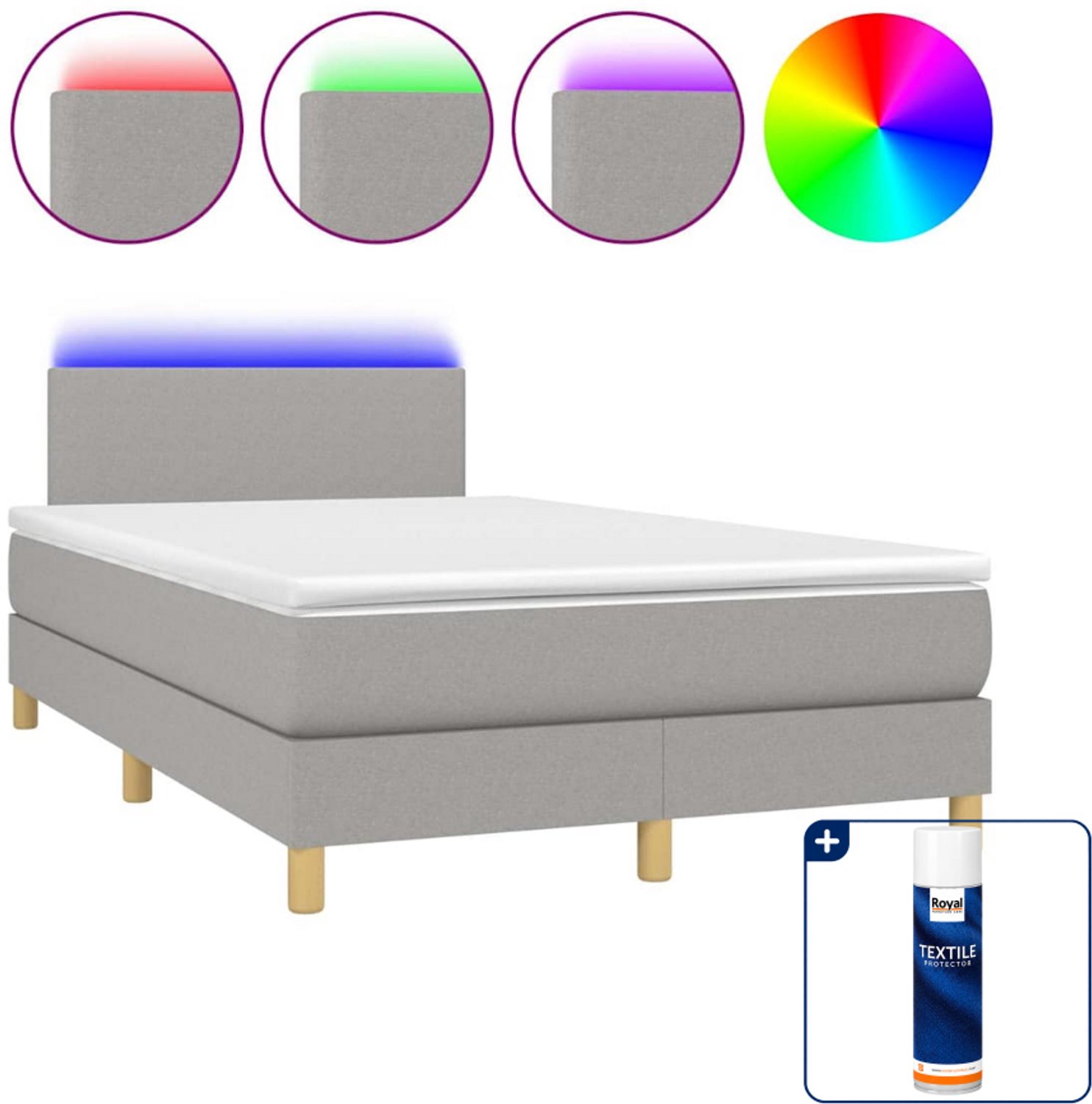 vidaXL boxspring met matras en led - 120 x 200 cm - lichtgrijs - Inclusief textielbeschermer 500 ml