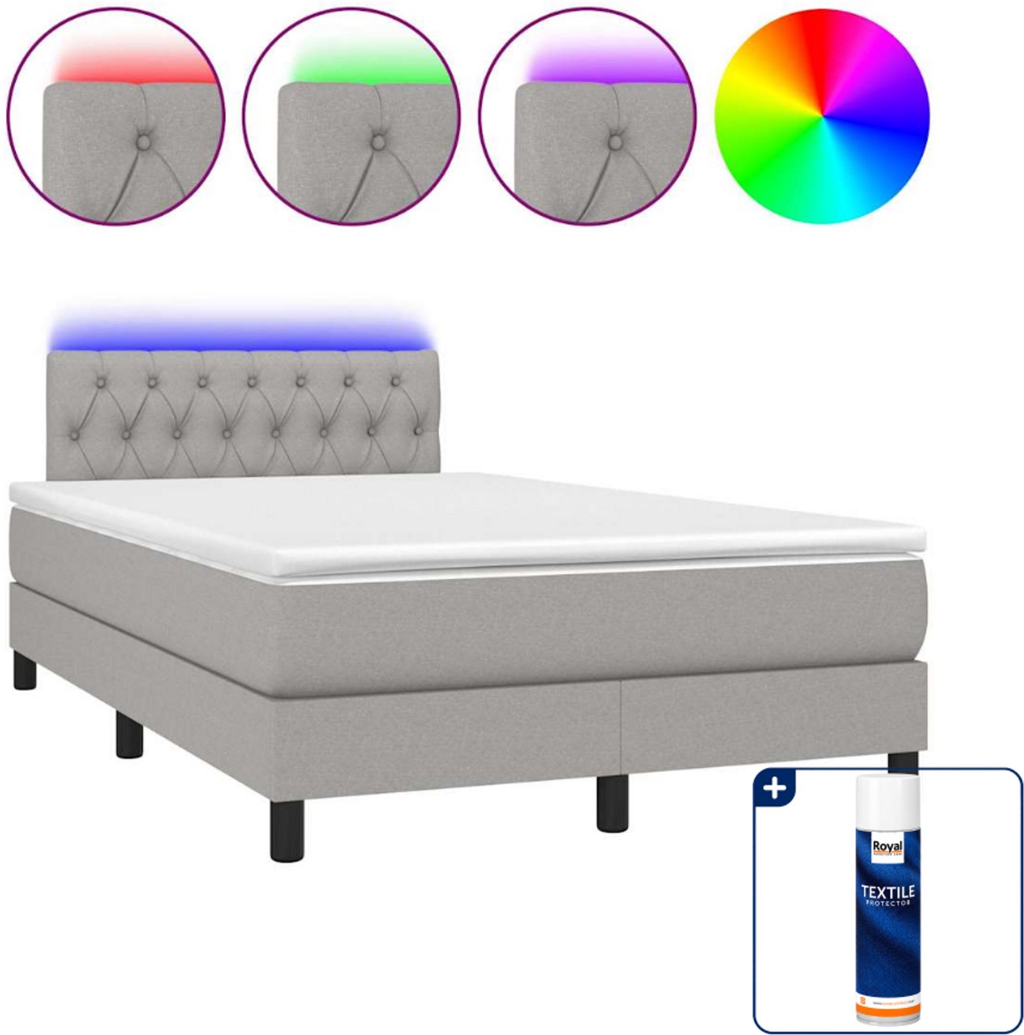 vidaXL Boxspring met matras en LED - 120 x 200 cm - lichtgrijs - Inclusief textielbeschermer 500 ml