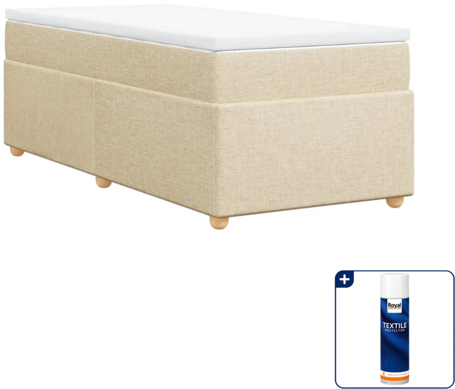 vidaXL boxspring met matras 90 x 190 cm - crèmekleurig - Inclusief textielbeschermer 500 ml