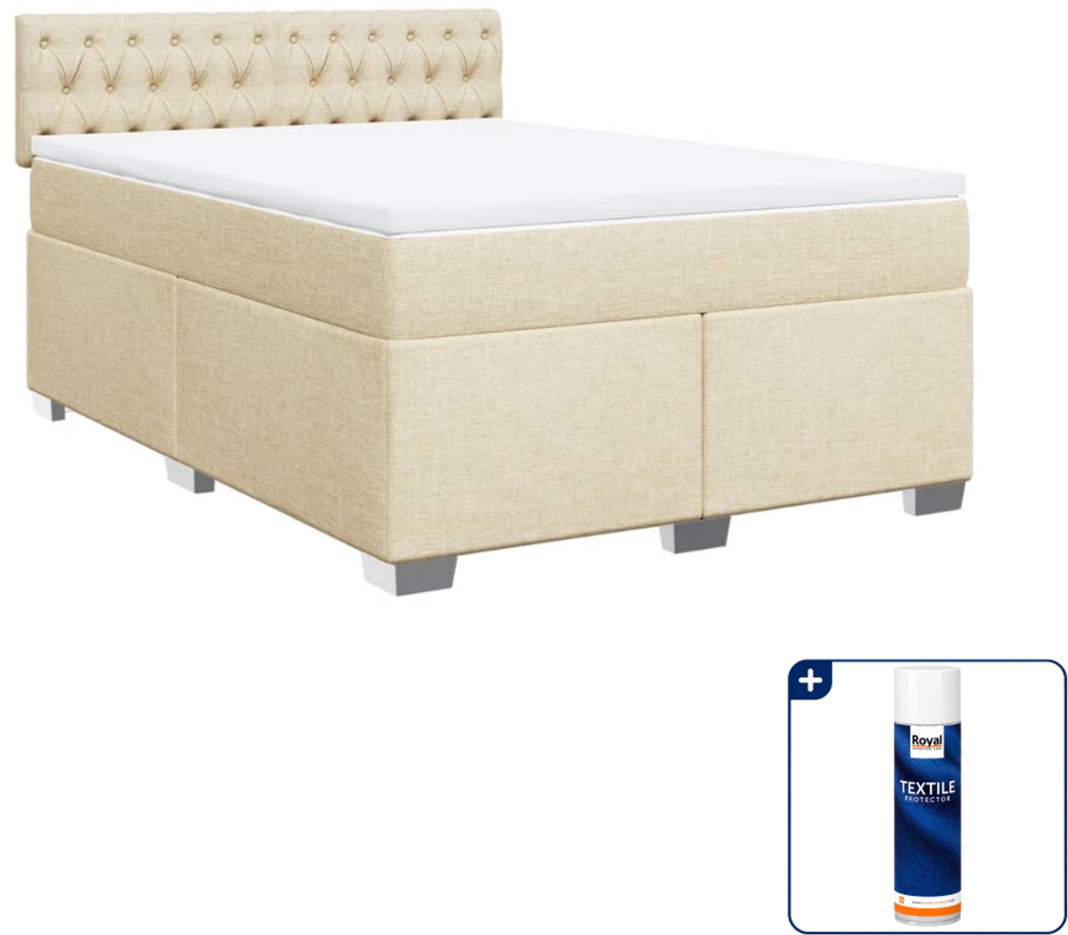vidaXL boxspring met matras - Small double - 140 x 200 cm - crème - Inclusief textielbeschermer 500 ml