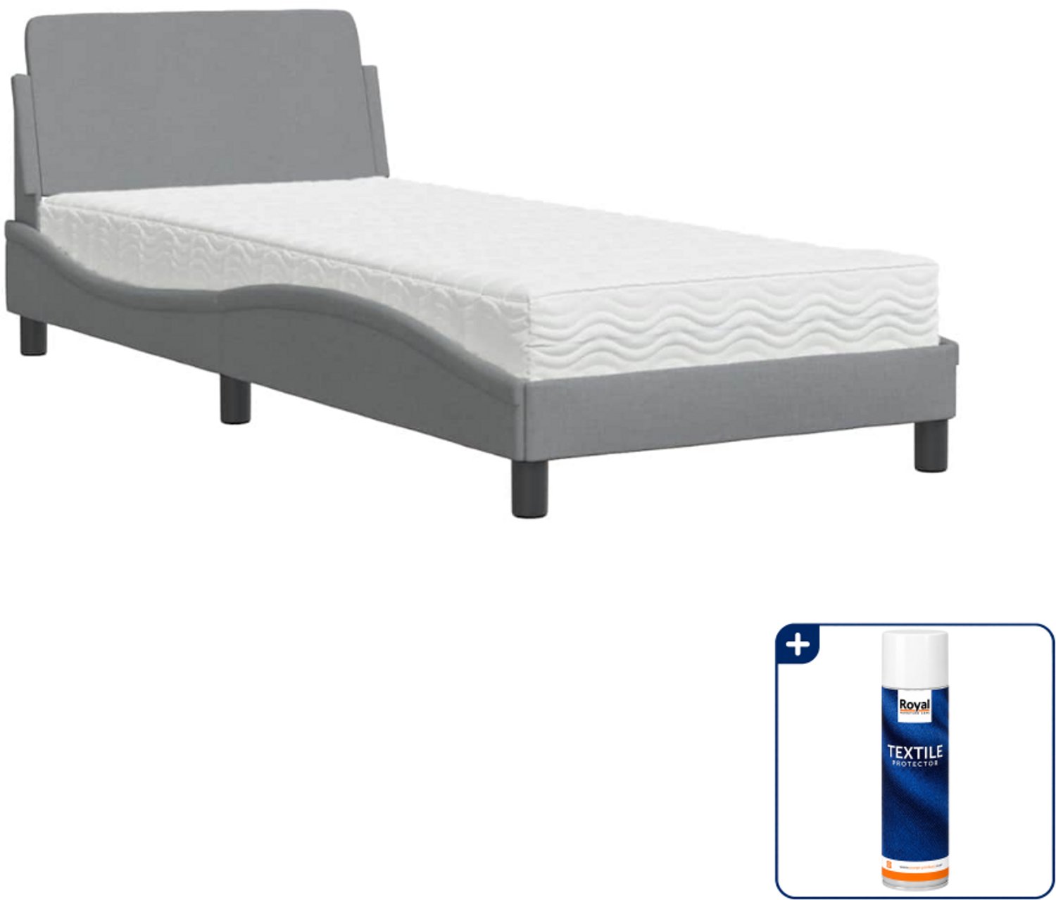 vidaXL Dover bed met matras - 90 x 200 cm - lichtgrijs - Inclusief textielbeschermer 500 ml