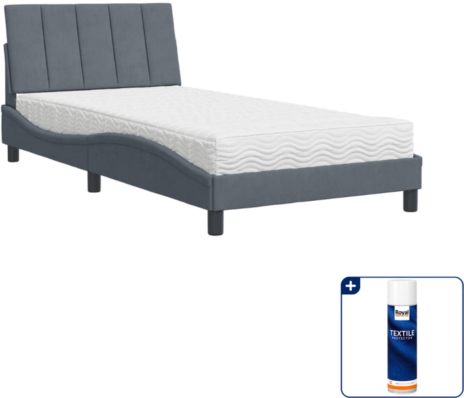 vidaXL Bed Hanko met matras - 100 x 200 cm - donkergrijs - Inclusief textielbeschermer 500 ml