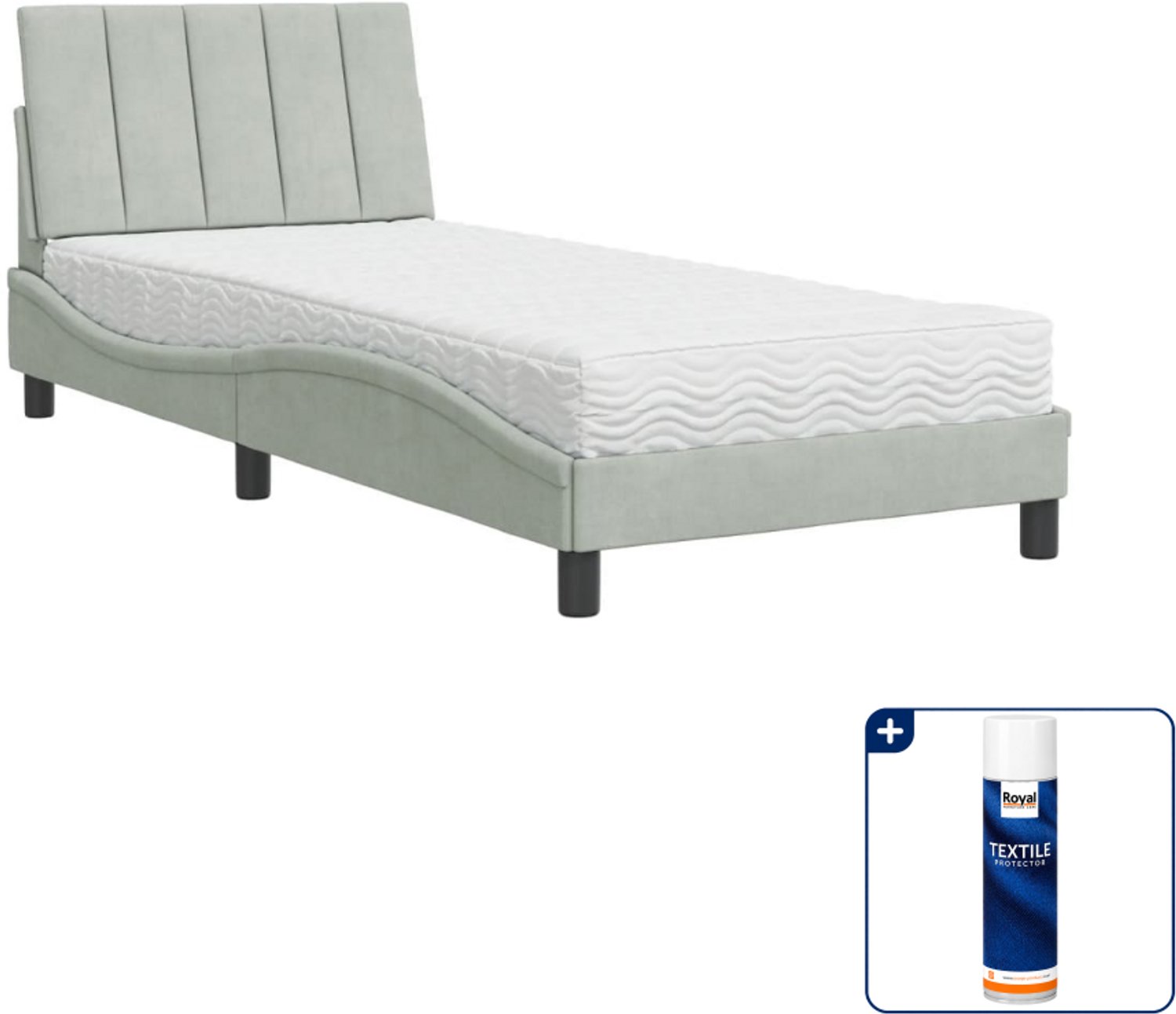 vidaXL Hanko bed met matras - 80 x 200 cm - fluweel - lichtgrijs - Inclusief textielbeschermer 500 ml