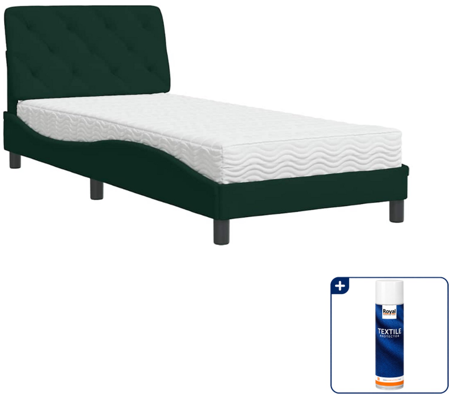 vidaXL Piran bed met matras - 90 x 200 cm - donkergroen - Inclusief textielbeschermer 500 ml