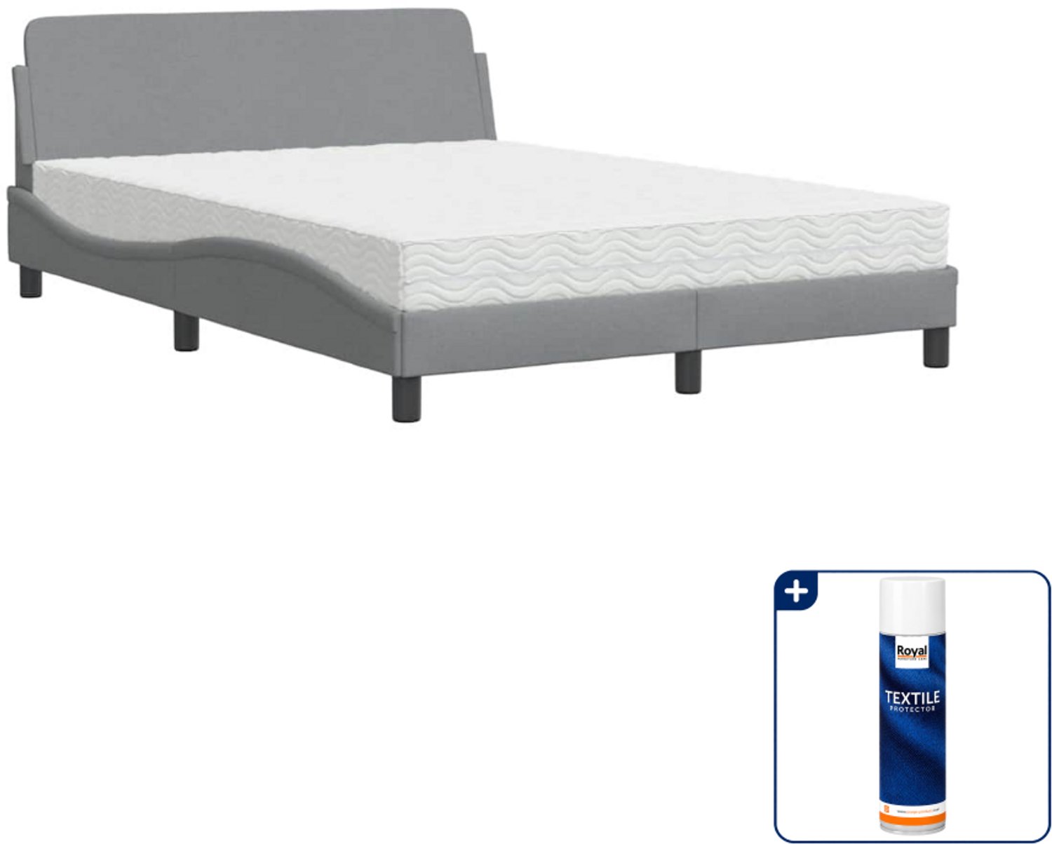 vidaXL Bed met matras Dover - Small double - 140 x 200 cm - lichtgrijs - Inclusief textielbeschermer 500 ml Zwart