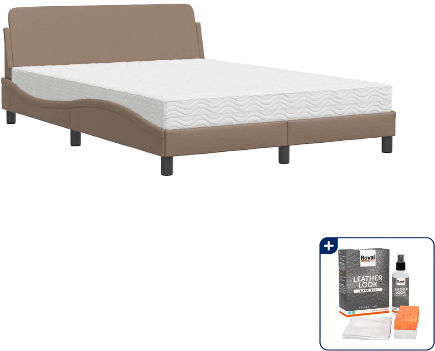 vidaXL Dover bed met matras - small double 140 x 200 cm - cappuccino - Inclusief onderhoudsset voor kunstleer 150 ml Wit