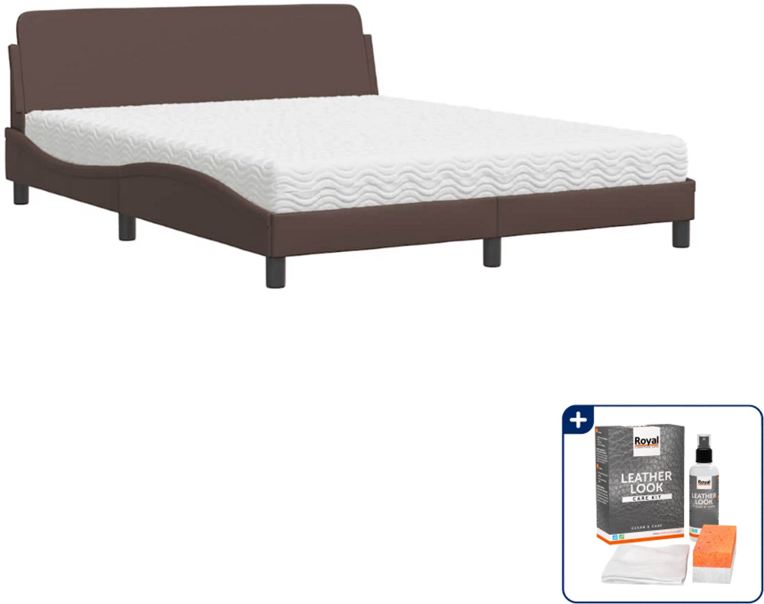 vidaXL Dover bed met matras - Queensize - 160 x 200 cm - bruin - Inclusief onderhoudsset voor kunstleer 150 ml Wit