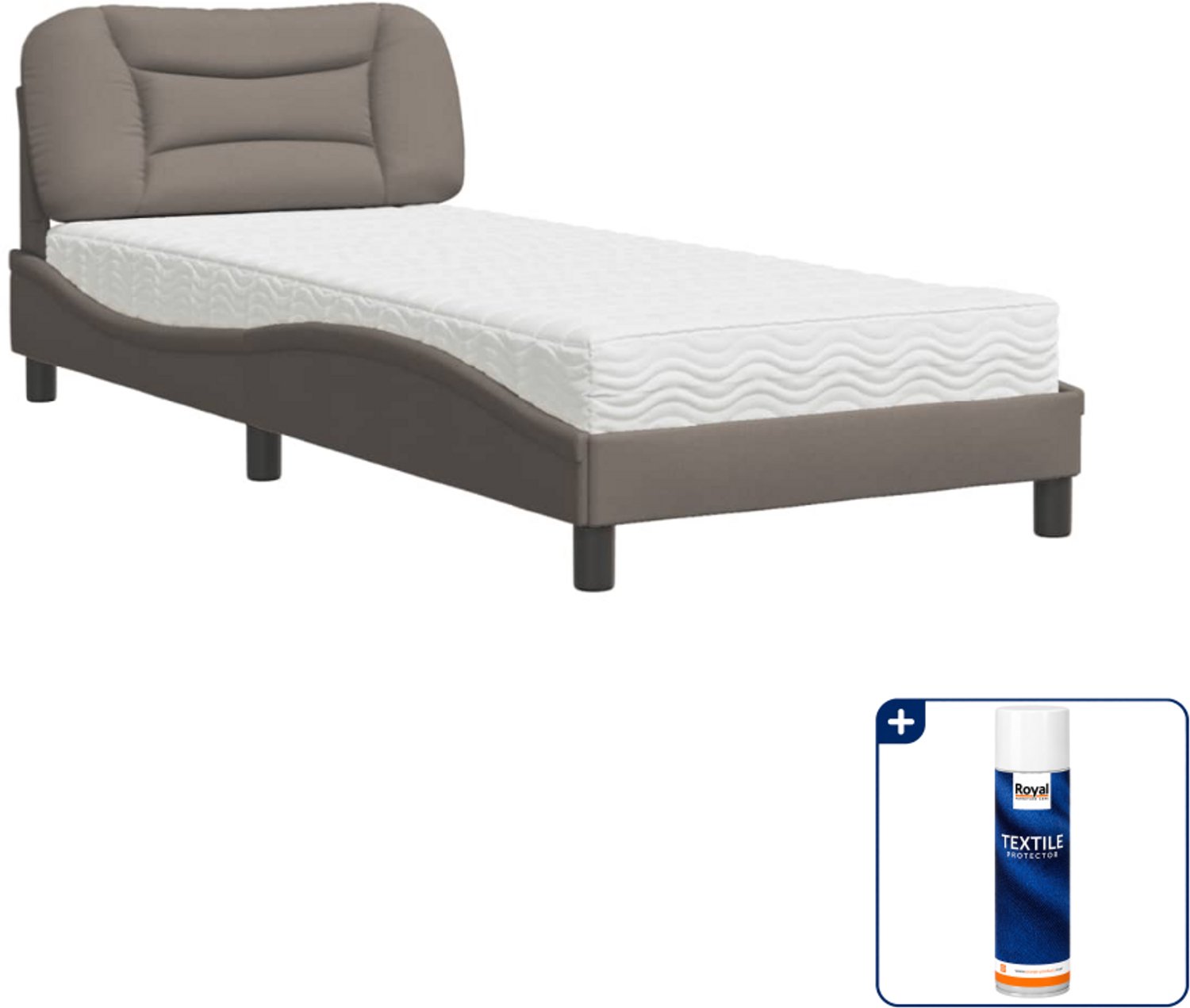 vidaXL bed Hvar met matras - 80 x 200 cm - taupe - Inclusief textielbeschermer 500 ml