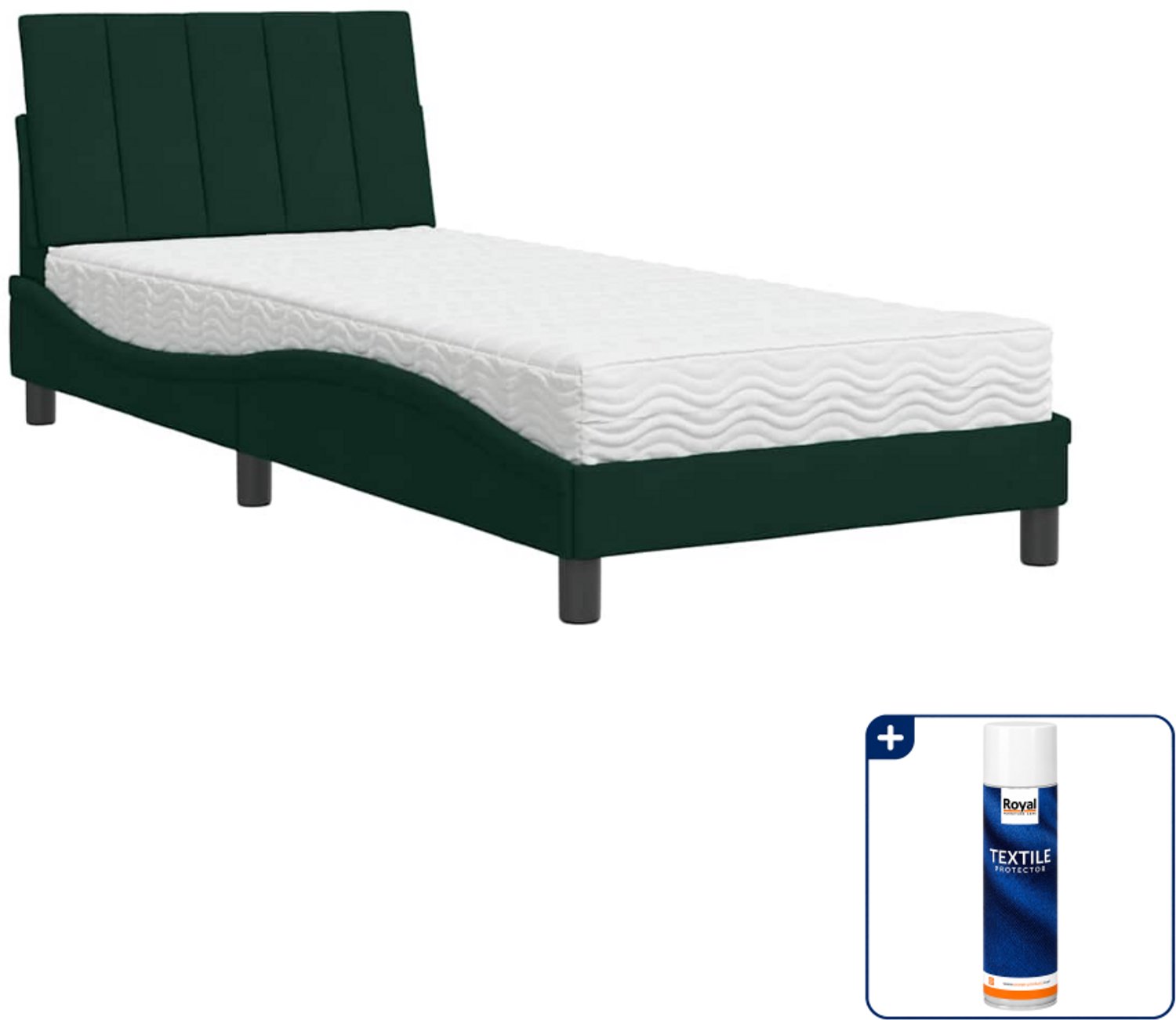 vidaXL bed met matras Hanko - 90 x 200 cm - fluweel - donkergroen - Inclusief textielbeschermer 500 ml