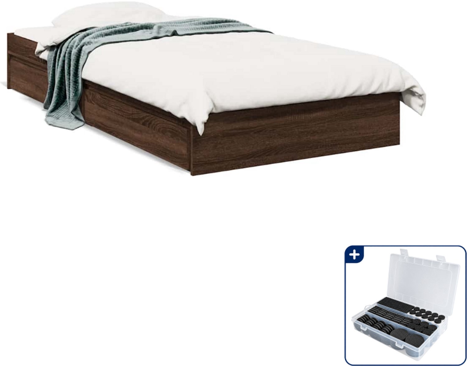 vidaXL bedframe - 75 x 190 cm - bewerkt hout - bruineiken - Inclusief antikrasvilt 177-delig Wit