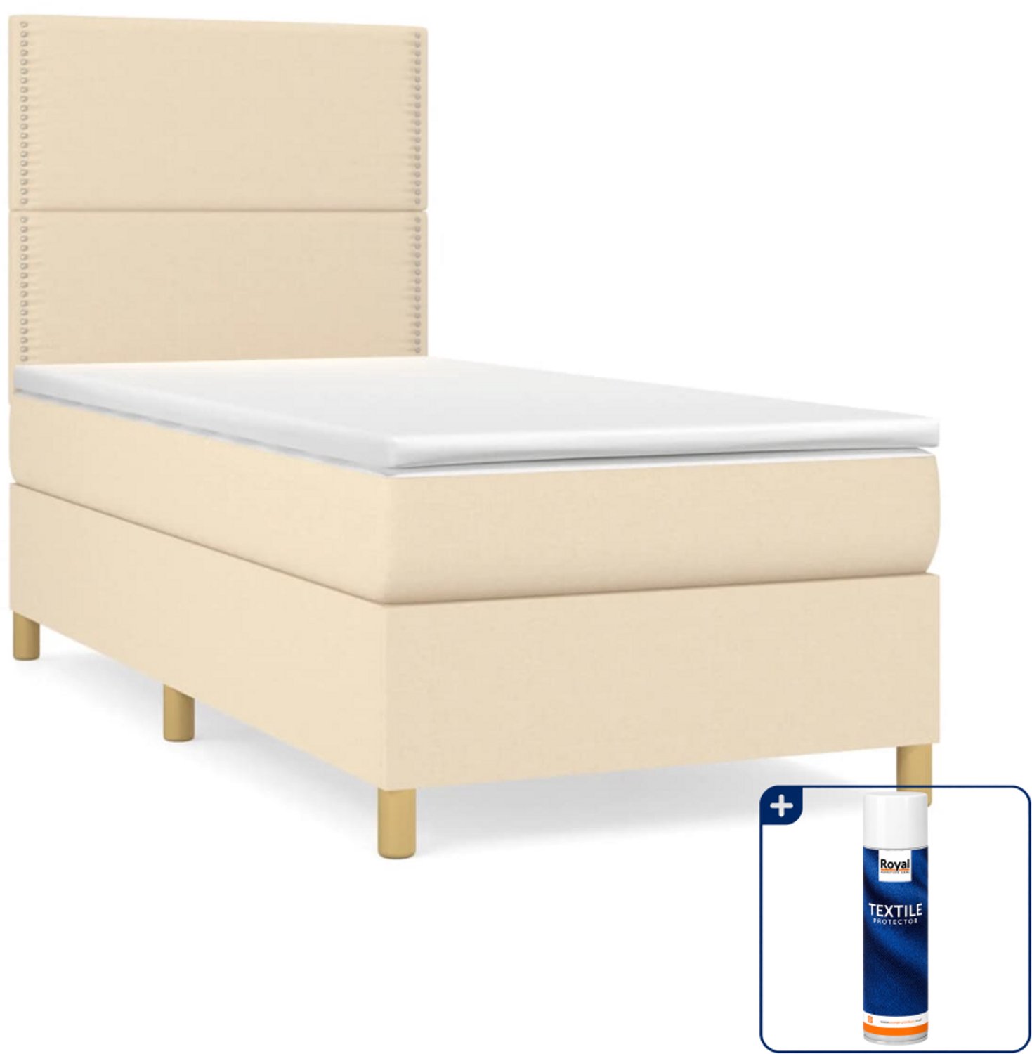 vidaXL boxspring met matras 100 x 200 cm - stof - crèmekleurig - Inclusief textielbeschermer 500 ml