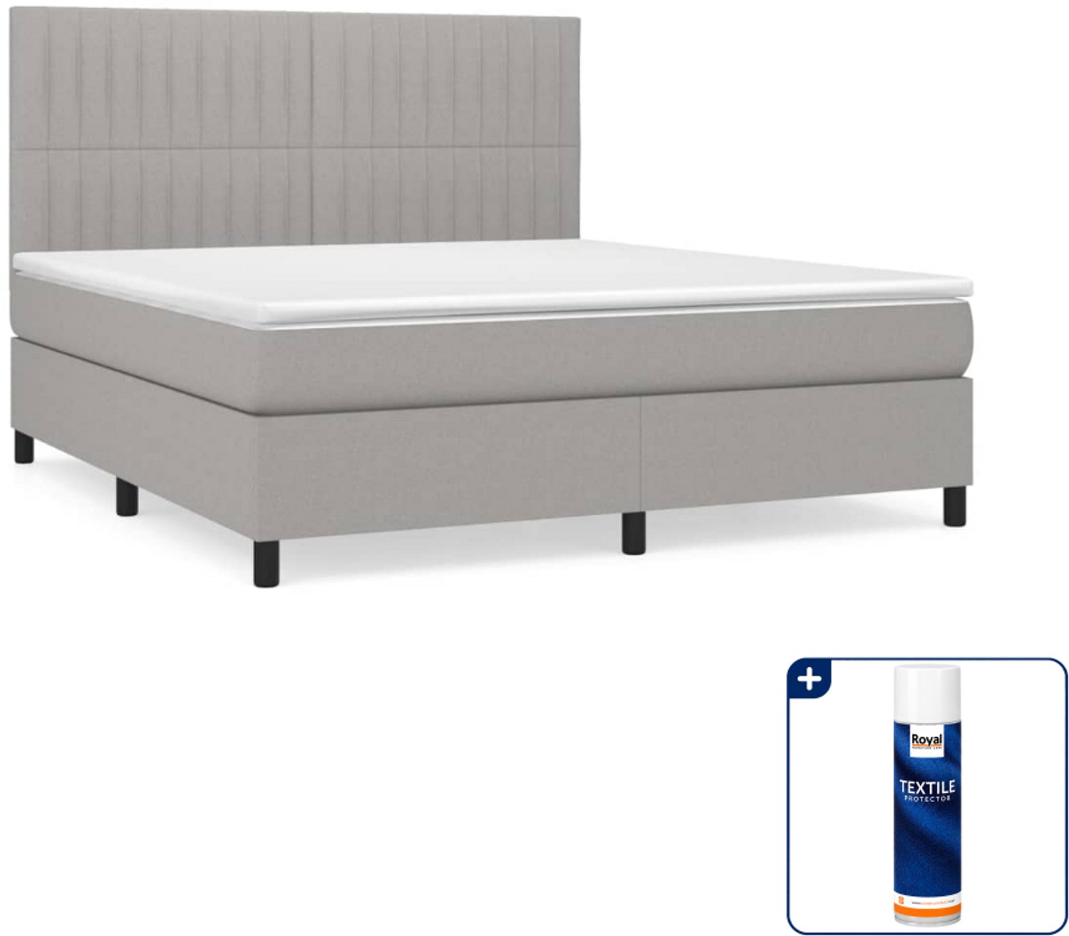 vidaXL Kingsize boxspring met matras - 180 x 200 cm - lichtgrijs - Inclusief textielbeschermer 500 ml