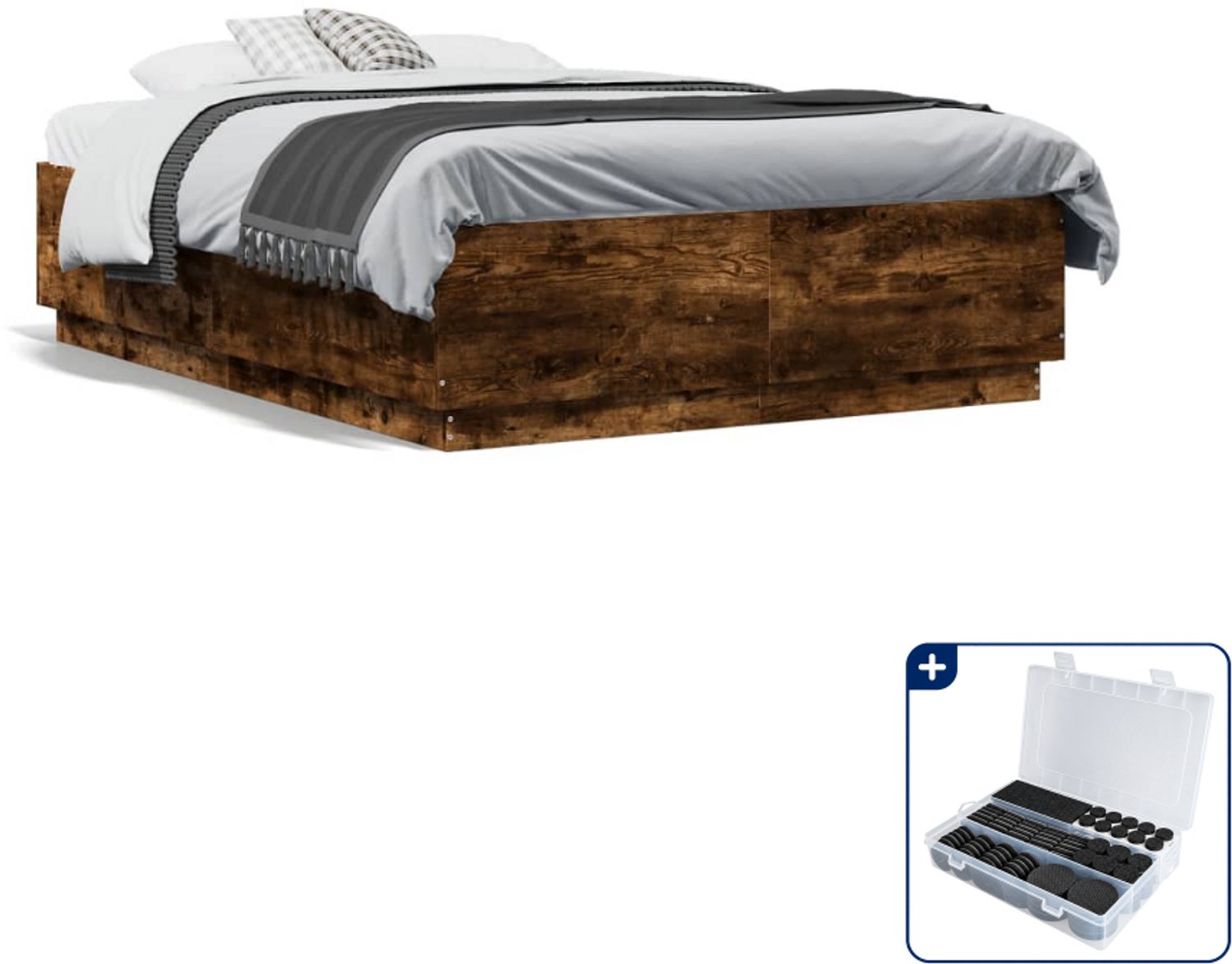 vidaXL bedframe 120 x 190 cm - bewerkt hout - gerookt eiken - Inclusief antikrasvilt 177-delig Groen