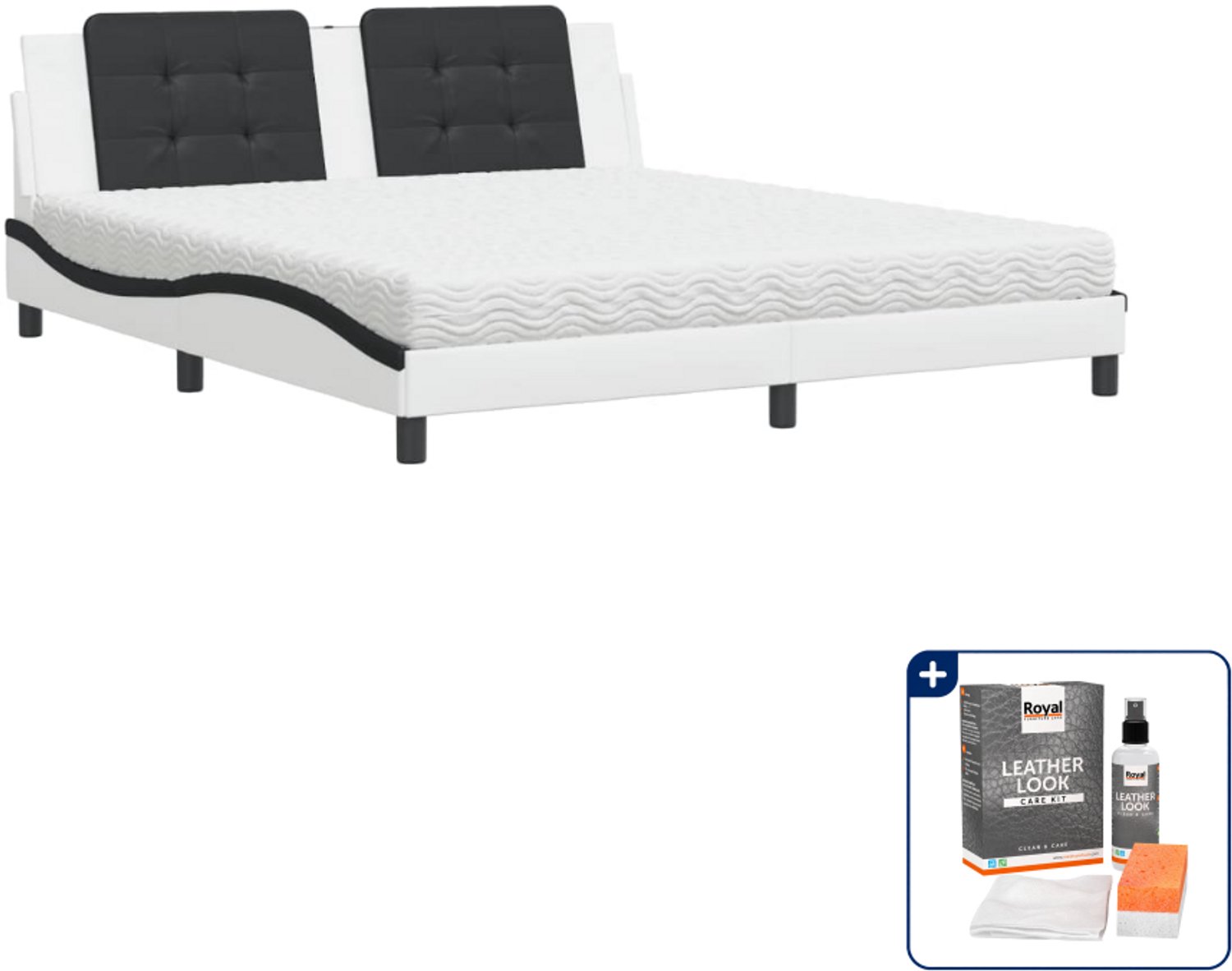 vidaXL bed Zadar - Kingsize - 180 x 200 cm - wit en zwart - Inclusief onderhoudsset voor kunstleer 150 ml