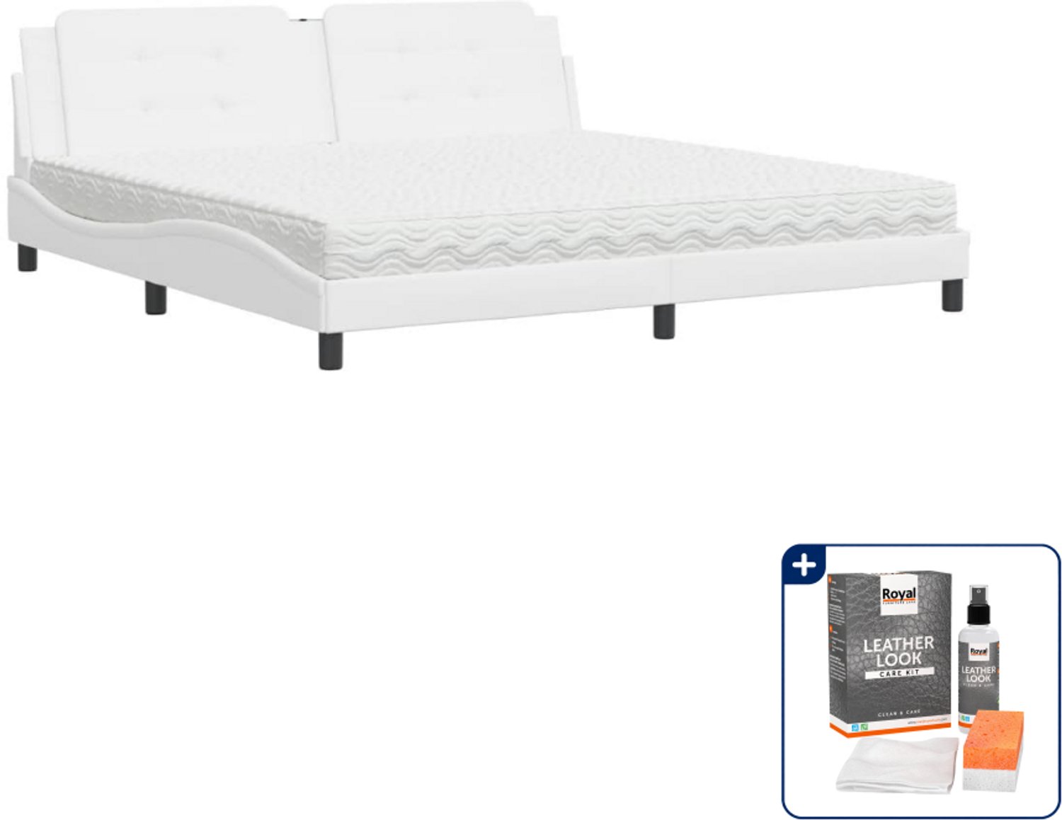 vidaXL Zadar bed met matras - 200 x 200 cm - kunstleer - wit - Inclusief onderhoudsset voor kunstleer 150 ml