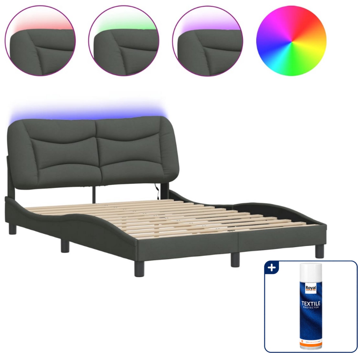 vidaXL Hvar bedframe - 120 x 200 cm - stof - donkergrijs - Inclusief textielbeschermer 500 ml Bruin