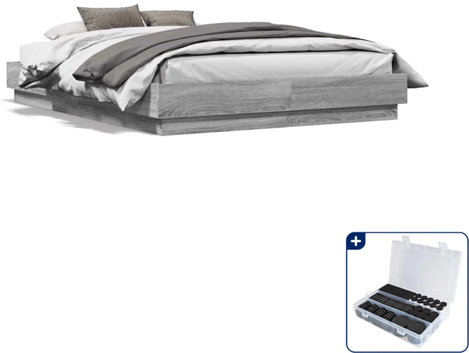 vidaXL bedframe - 120 x 190 cm - bewerkt hout - grijs sonoma eiken - Inclusief antikrasvilt 177-delig
