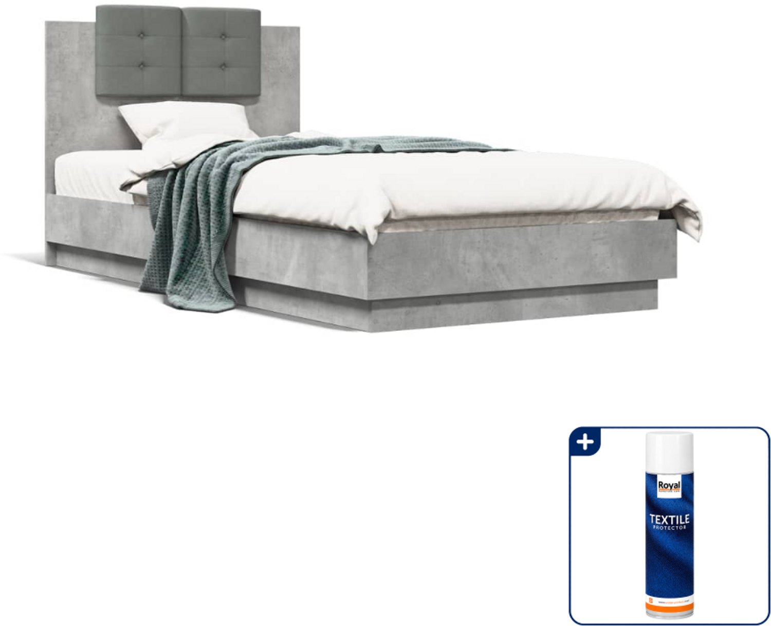 vidaXL bedframe 90 x 190 cm - bewerkt hout - betongrijs - Inclusief textielbeschermer 500 ml Zwart