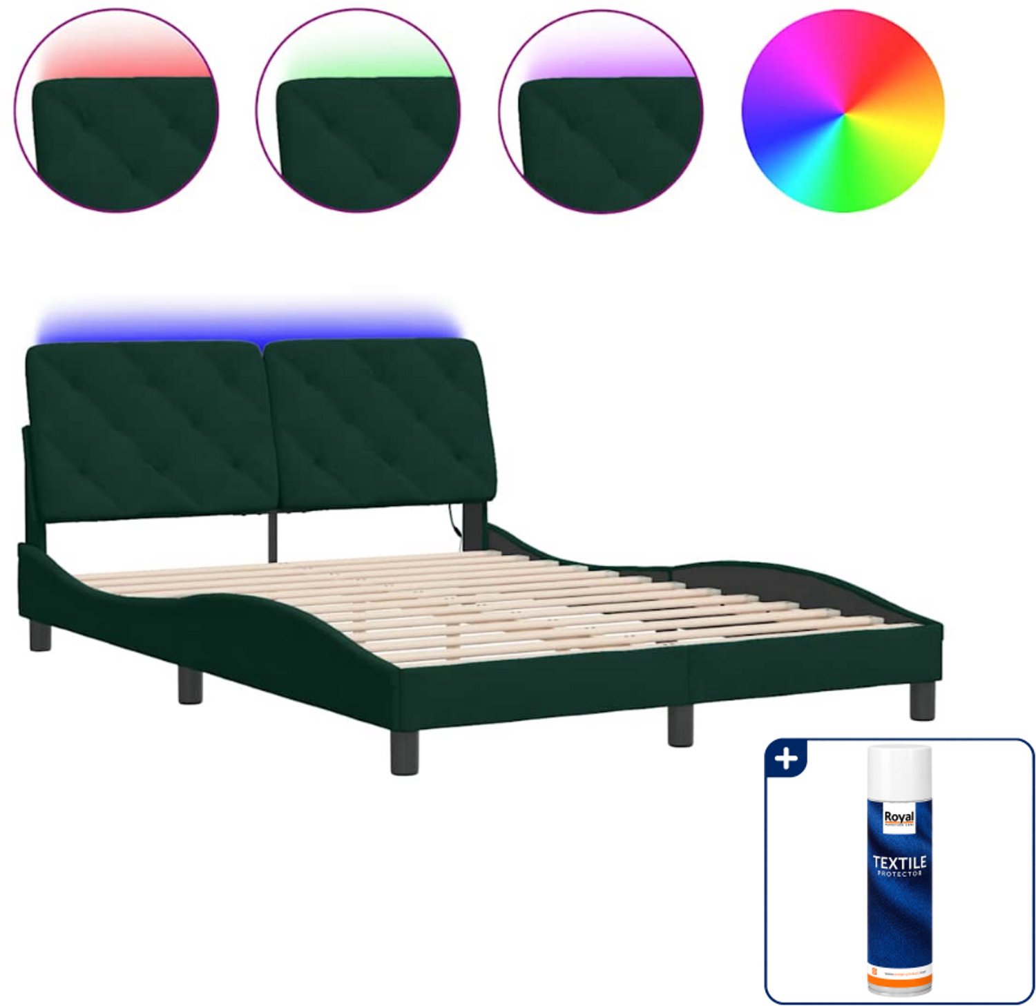 vidaXL bedframe - Small double - 140 x 200 cm - donkergroen - Inclusief textielbeschermer 500 ml