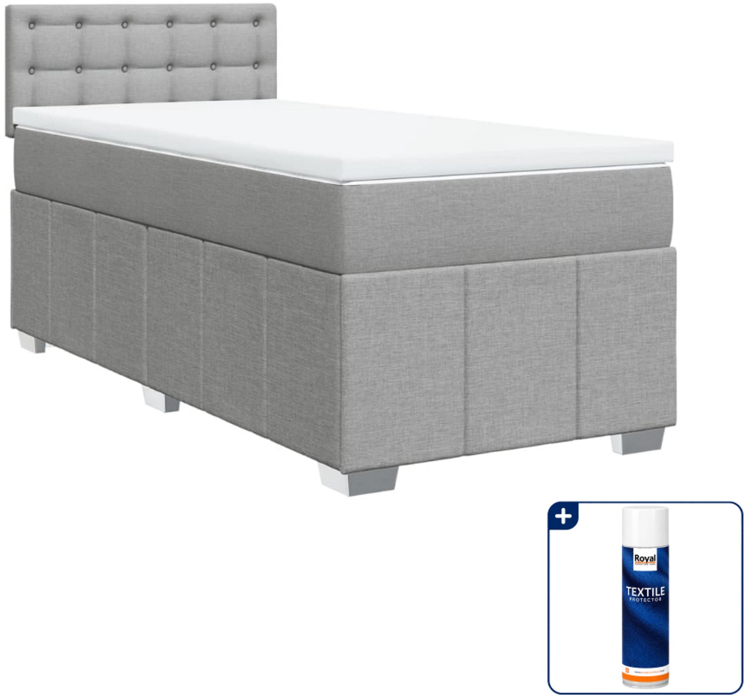 vidaXL boxspring met matras 90 x 200 cm - lichtgrijs - Inclusief textielbeschermer 500 ml