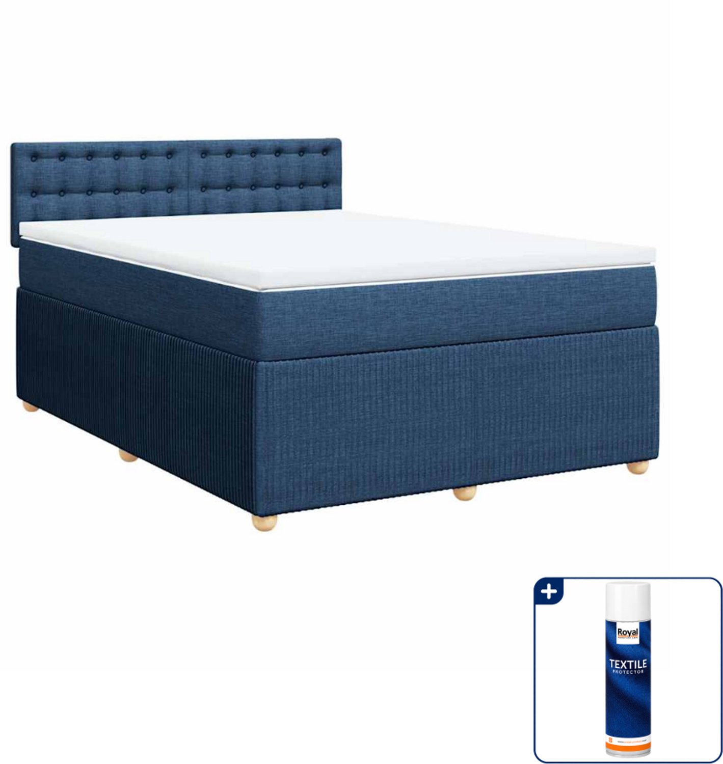 vidaXL boxspring met matras - 140 x 190 cm - blauw - Inclusief textielbeschermer 500 ml