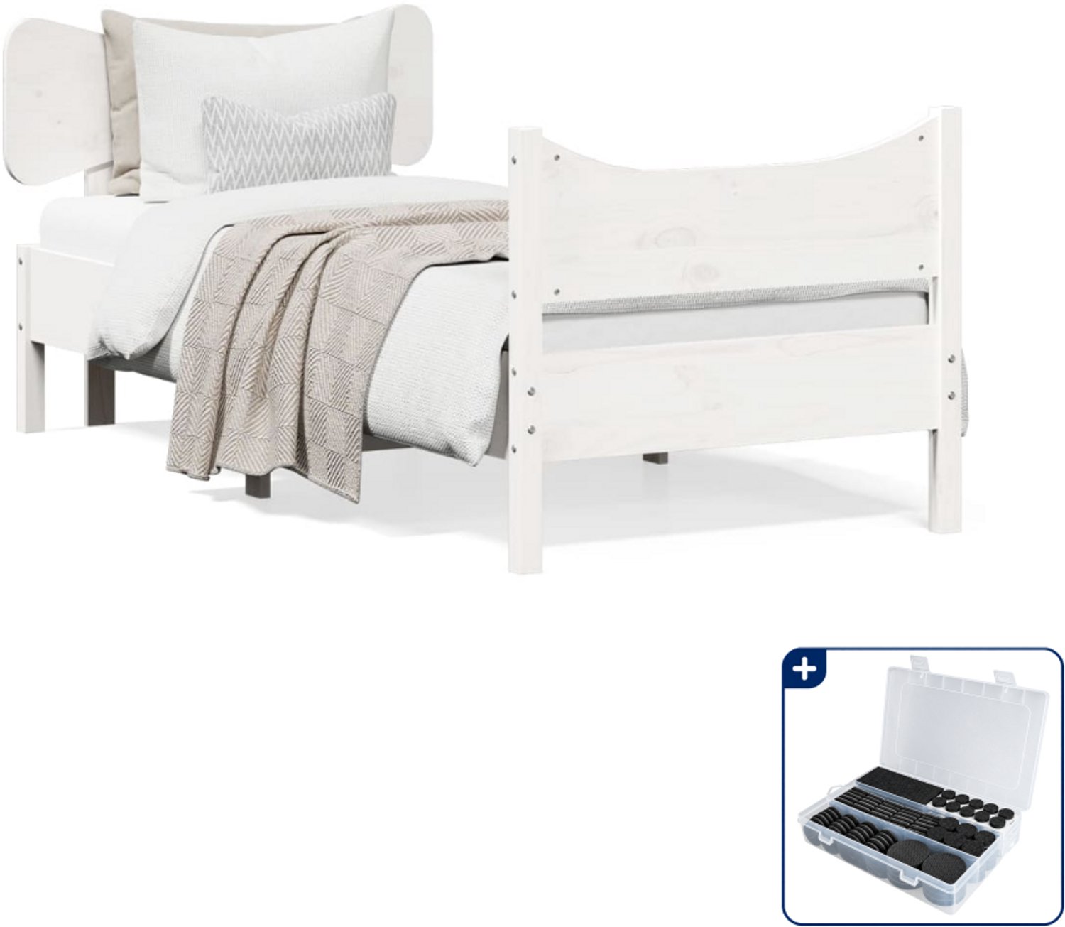 vidaXL bedframe 75 x 190 cm - massief grenenhout - wit - Inclusief antikrasvilt 177-delig