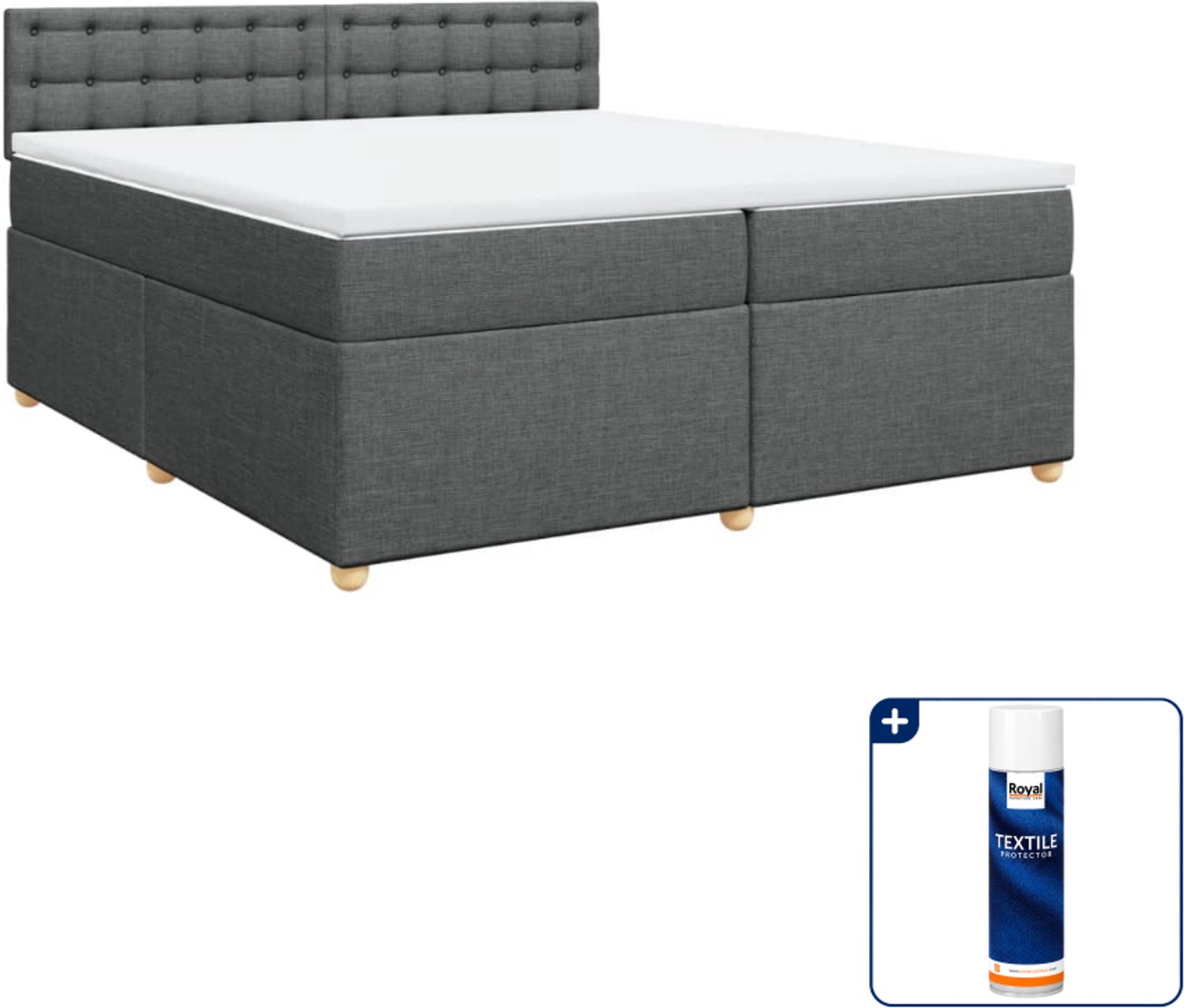 vidaXL Super kingsize boxspring met matras - 200 x 200 cm - donkergrijs - Inclusief textielbeschermer 500 ml