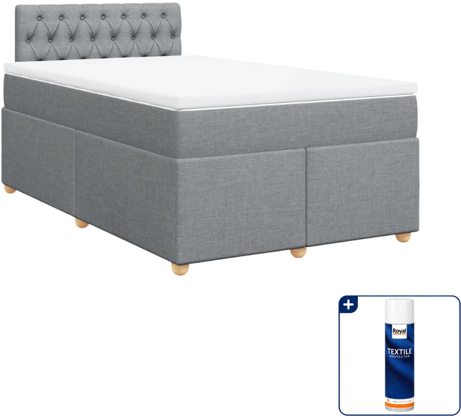 vidaXL boxspring met matras 120 x 200 cm - stof - lichtgrijs - Inclusief textielbeschermer 500 ml