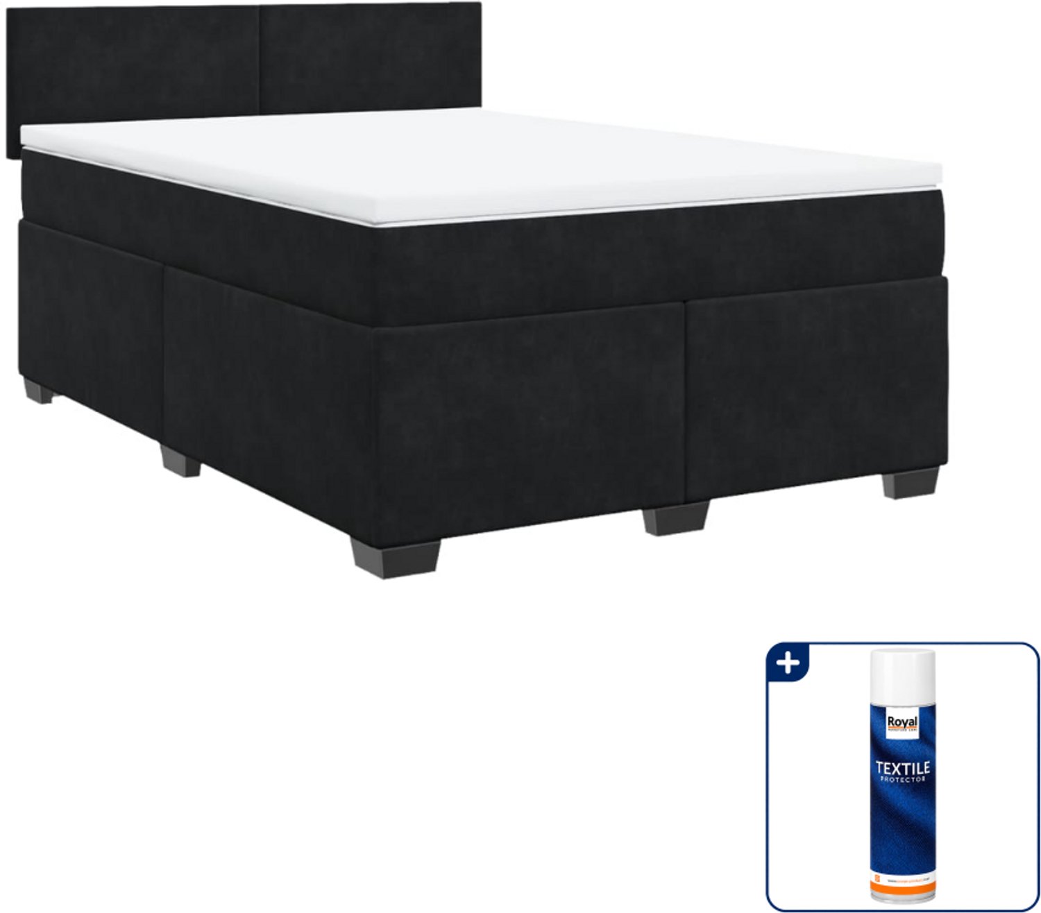 vidaXL Boxspring - 140 x 190 cm - fluweel - zwart - Inclusief textielbeschermer 500 ml