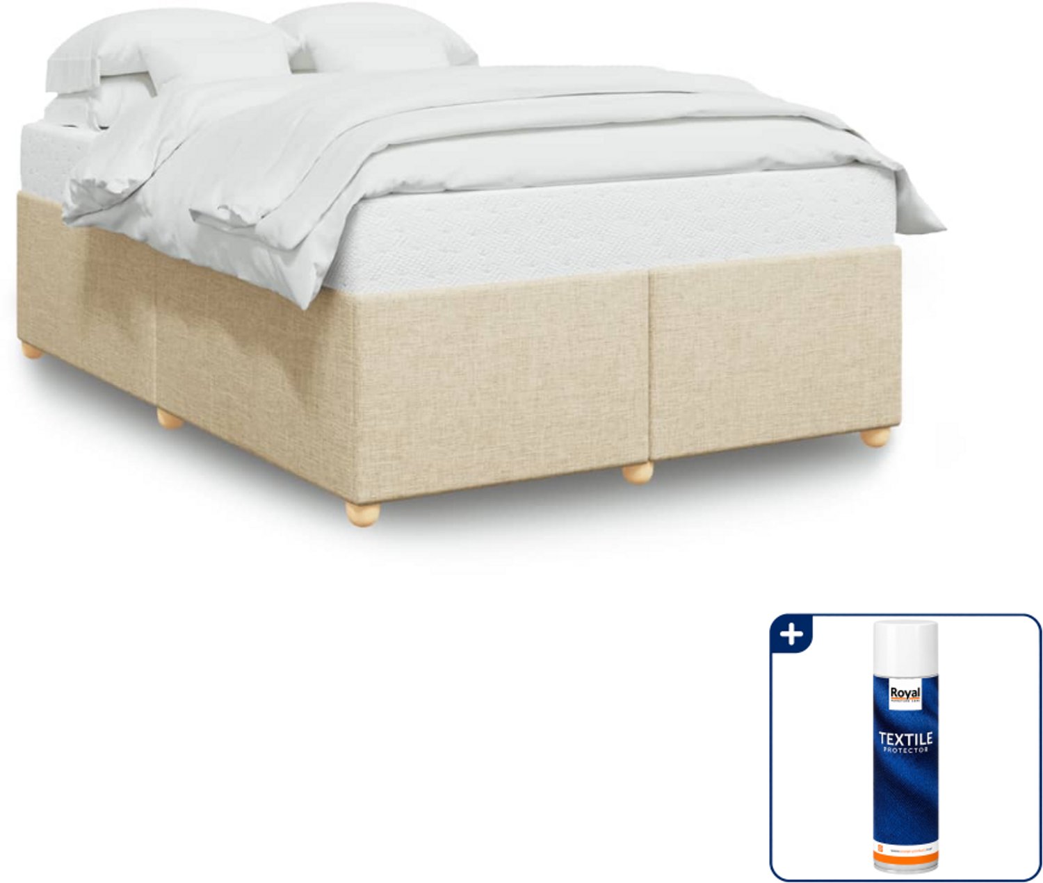 vidaXL Bedframe - 140 x 190 cm - stof - crème - Inclusief textielbeschermer 500 ml Blauw