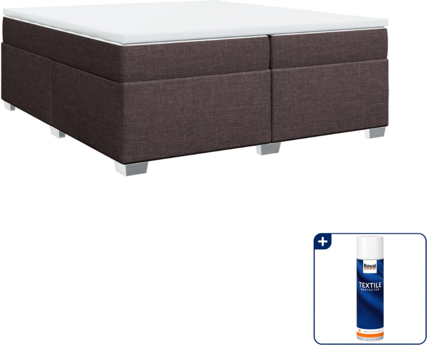 vidaXL boxspring met matras - Super kingsize - 200 x 200 cm - donkerbruin - Inclusief textielbeschermer 500 ml