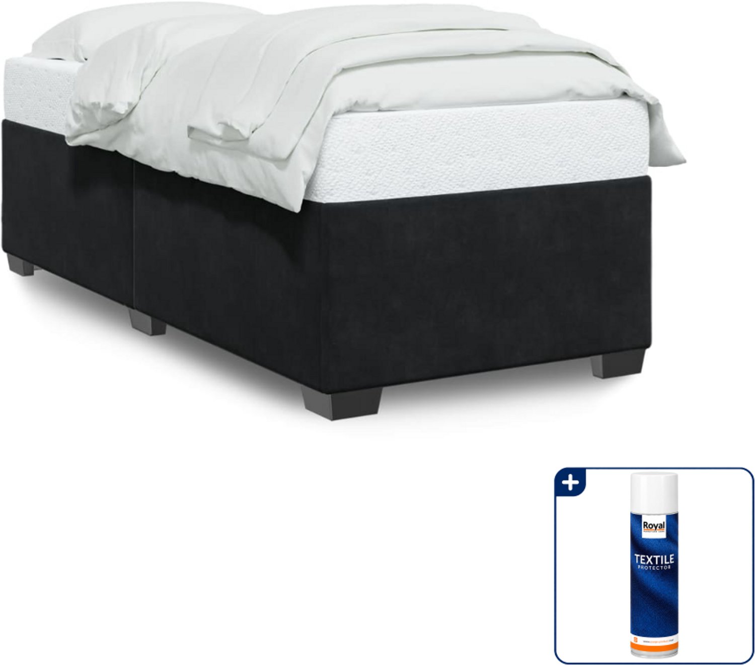 vidaXL Bedframe - 90 x 190 cm - fluweel - zwart - Inclusief textielbeschermer 500 ml Bruin