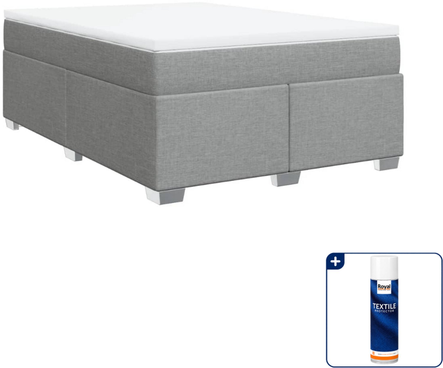 vidaXL Boxspring Queensize - 160 x 200 cm - lichtgrijs - Inclusief textielbeschermer 500 ml