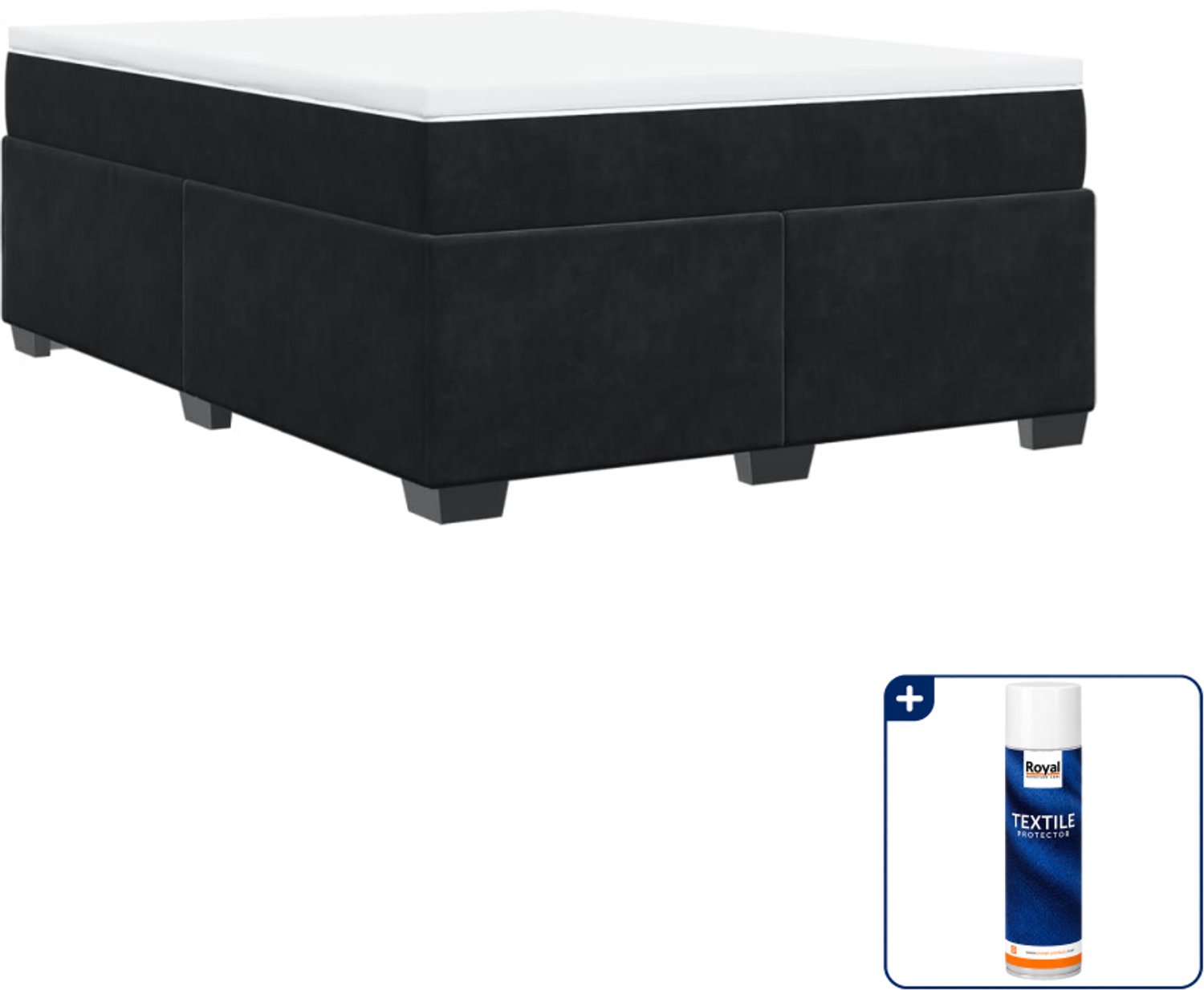 vidaXL boxspring met matras 140 x 190 cm - fluweel - zwart - Inclusief textielbeschermer 500 ml
