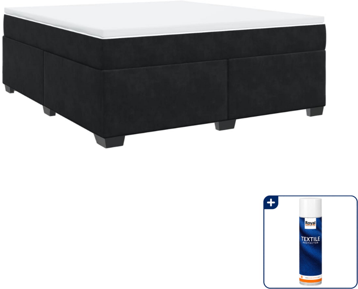 vidaXL boxspring Kingsize - 180 x 200 cm - fluweel - zwart - Inclusief textielbeschermer 500 ml