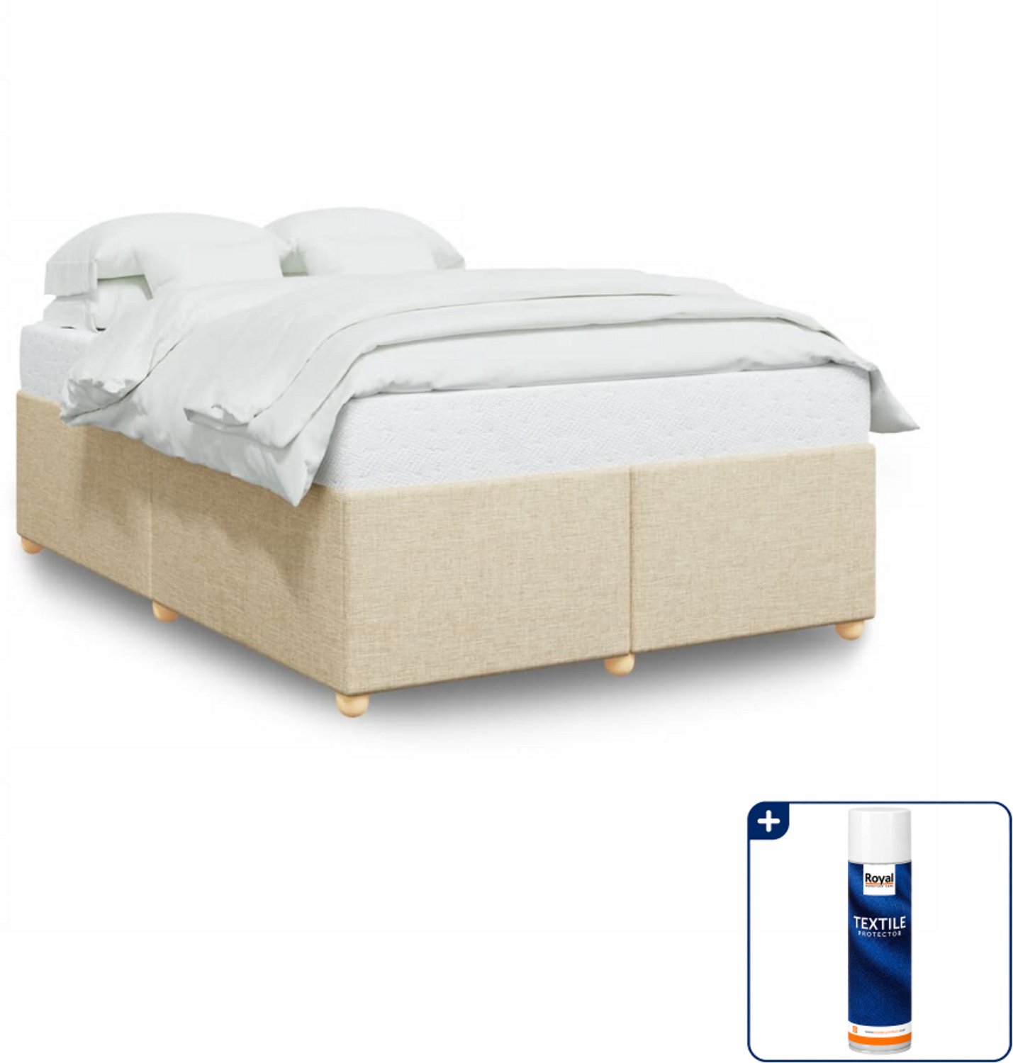 vidaXL Small double bedframe 140x200 cm - stof - crème - Inclusief textielbeschermer 500 ml Roze