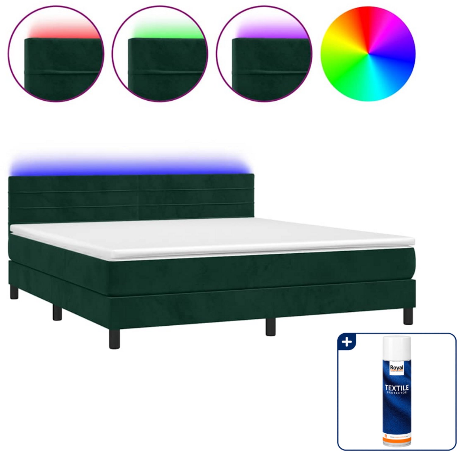 vidaXL boxspring Kingsize - 180 x 200 cm - fluweel - donkergroen - Inclusief textielbeschermer 500 ml